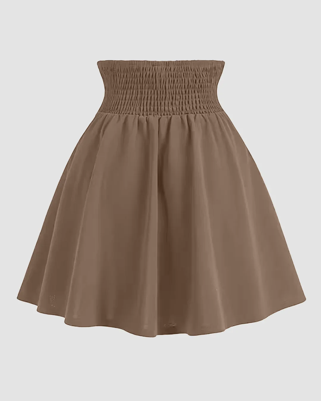 A-Line Fit Flared Hem Cinched Waist Pleated Skirt in Brown - Image 2