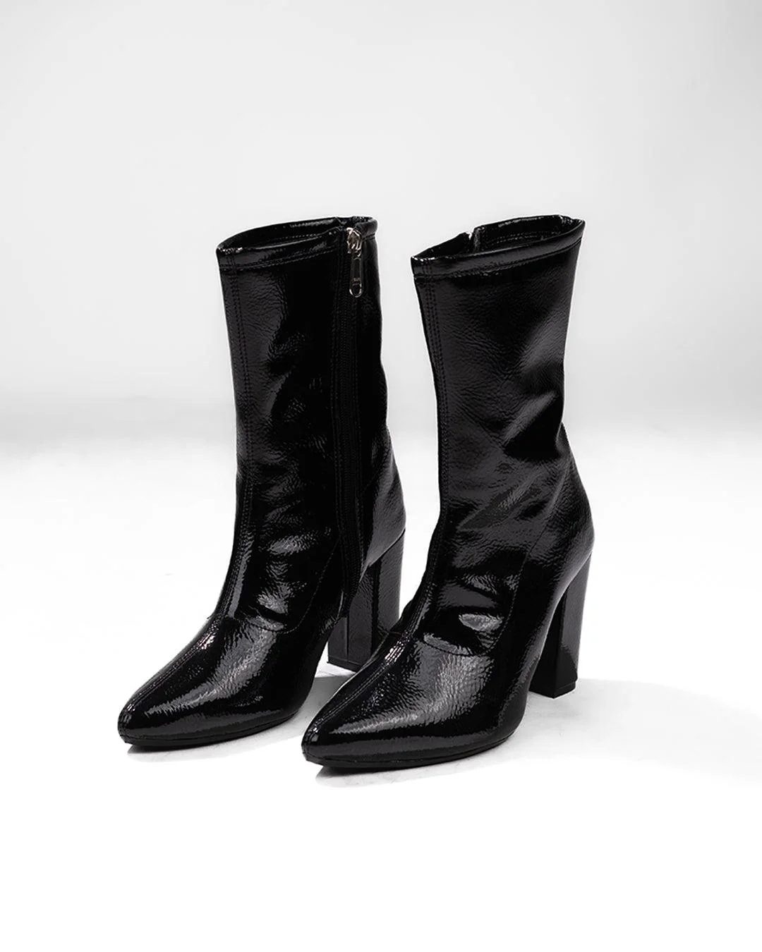 Ankle Boots High Chunky Block Heel Mid Calf Boots - Image 5