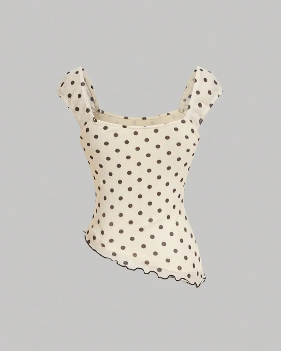 Asymmetric Bow Tie Polka Dot Ruched Hem Top - Image 2