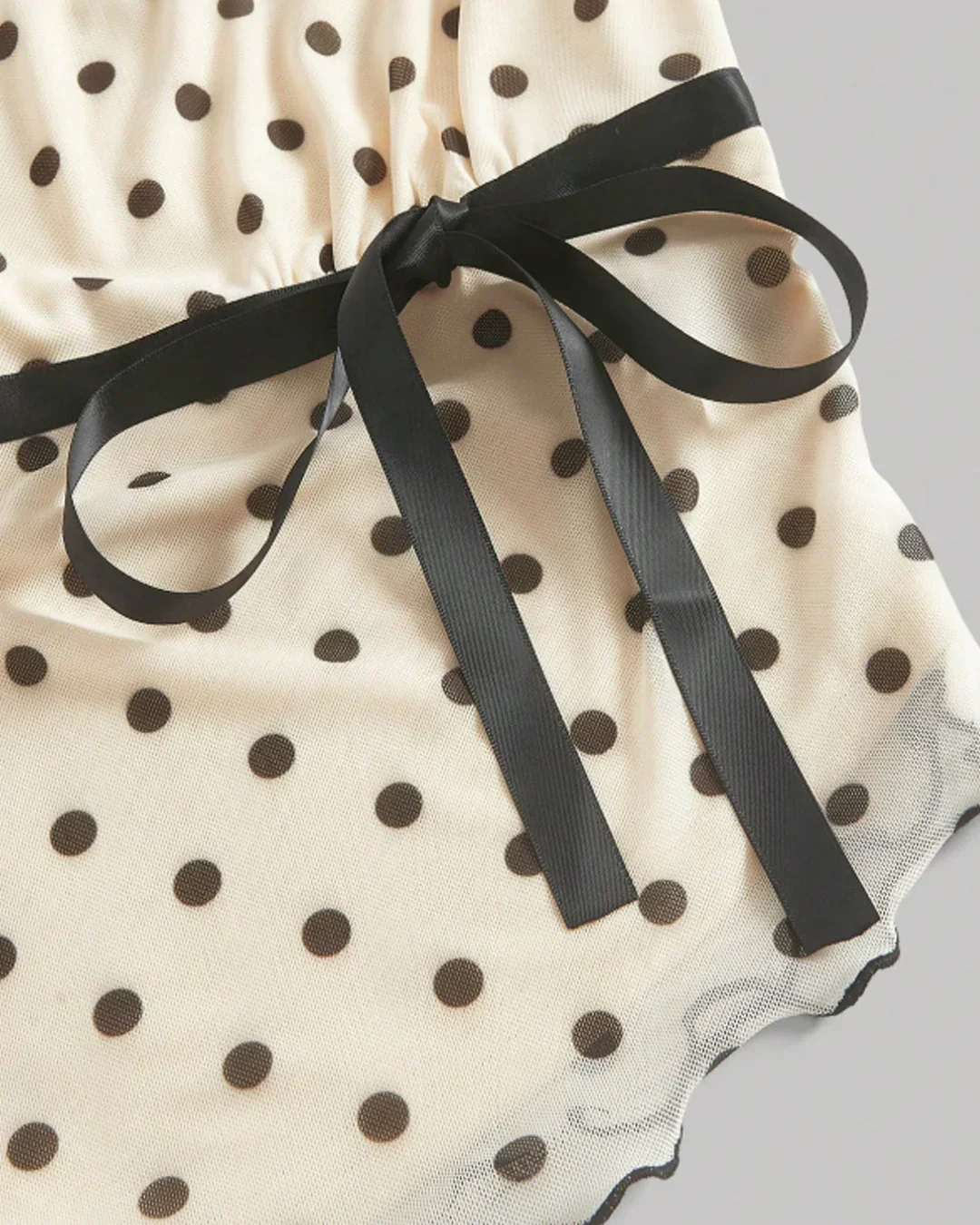 Asymmetric Bow Tie Polka Dot Ruched Hem Top - Image 3