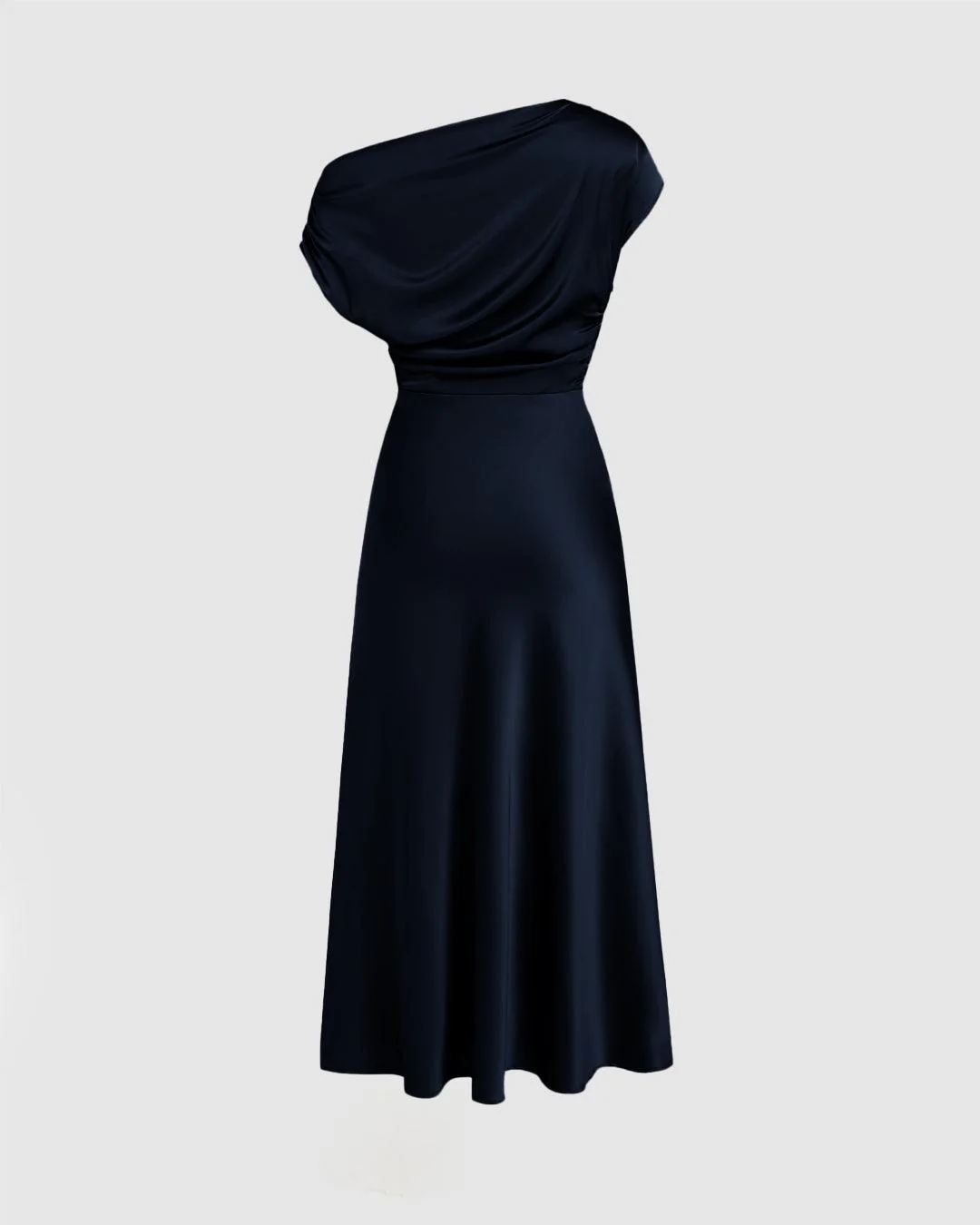 Asymmetrical Boat Neck Ruffle Maxi Dress In Navy Blue - Image 3