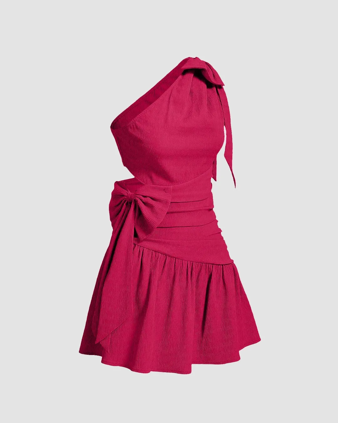 One Shoulder Ruffle Hem Hot Pink Mini Dress - Image 3