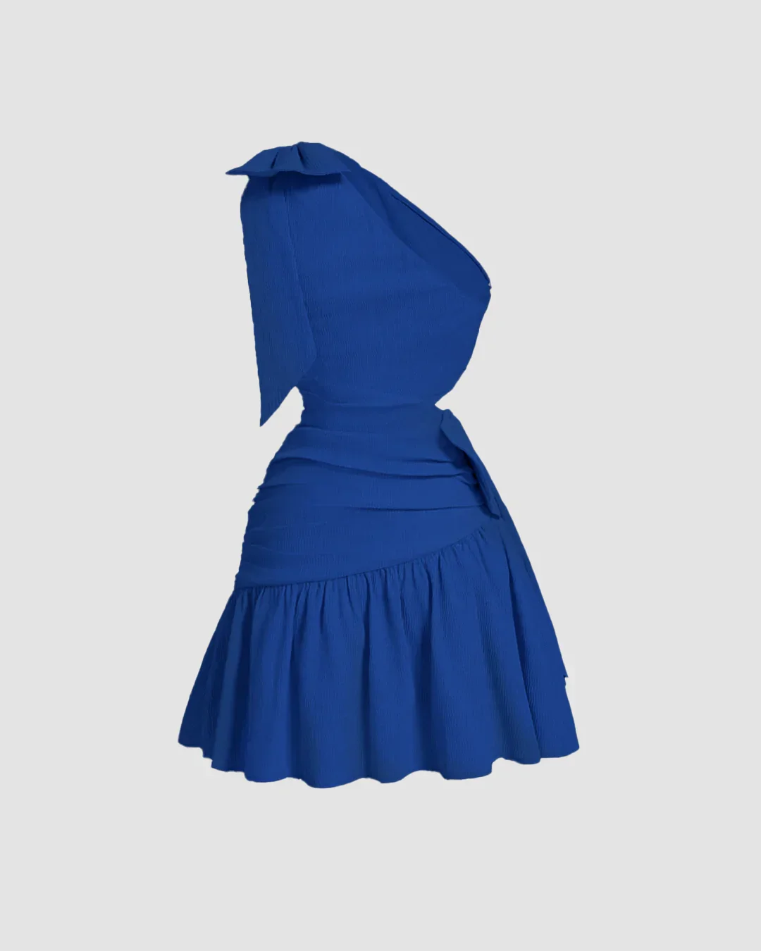 Fit and Flare Asymmetrical Neck Mini Dress in Surf Blue - Image 2