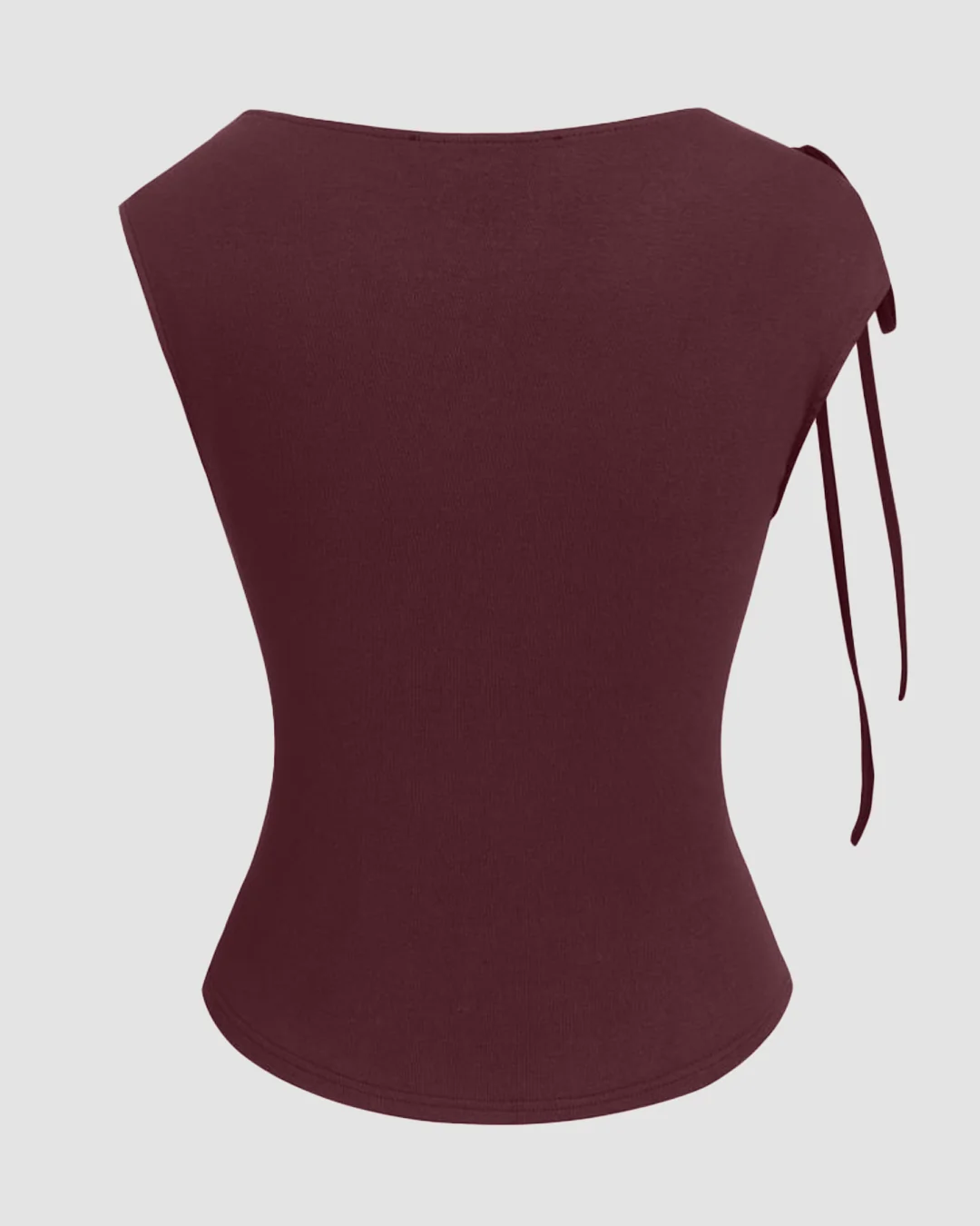 Asymmetrical Neck Bowknot Cinched Waist Top in Maroon - Image 3