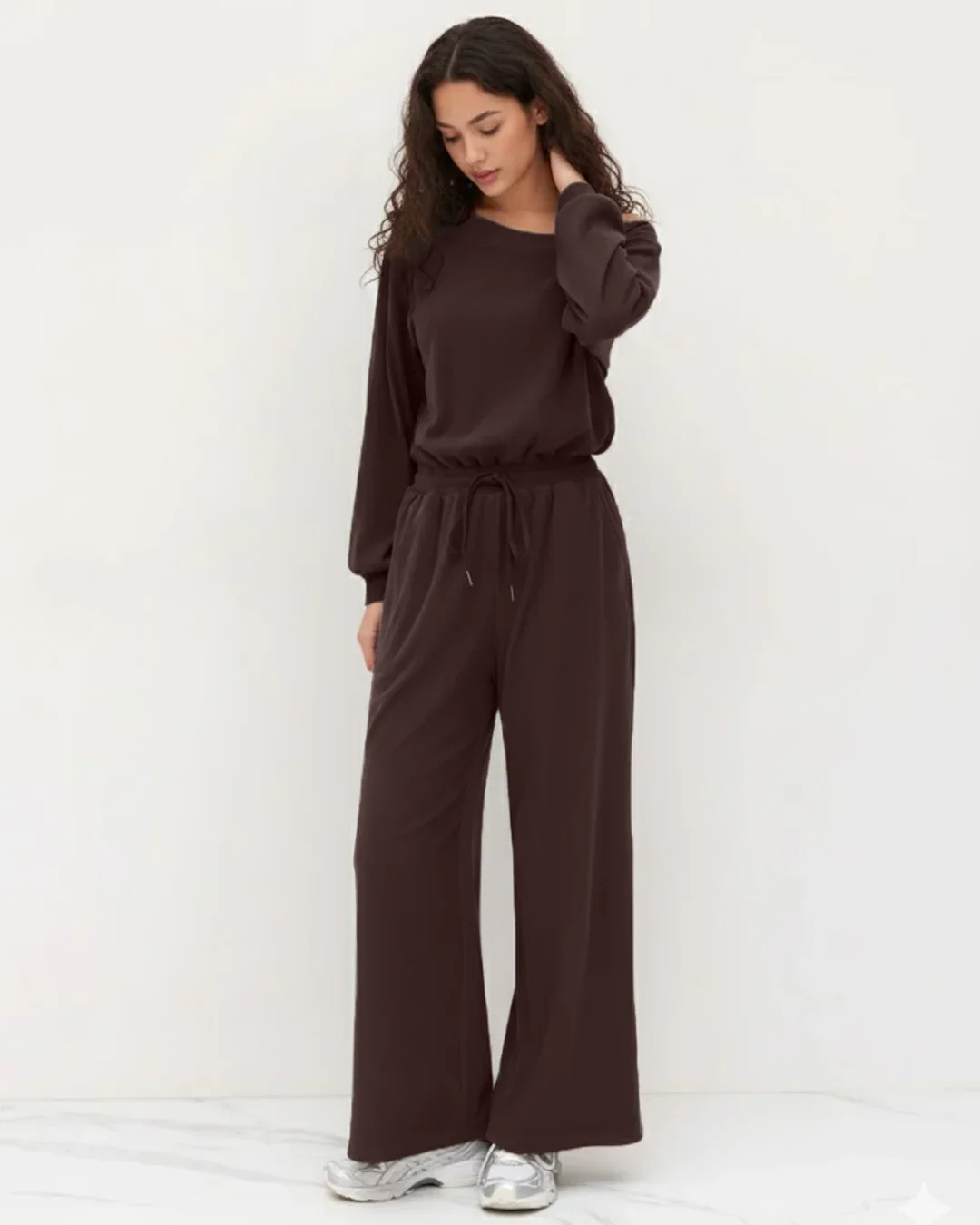 Asymmetrical Neck Drawstring Oversized Jumpsuit in Brown - Image 3