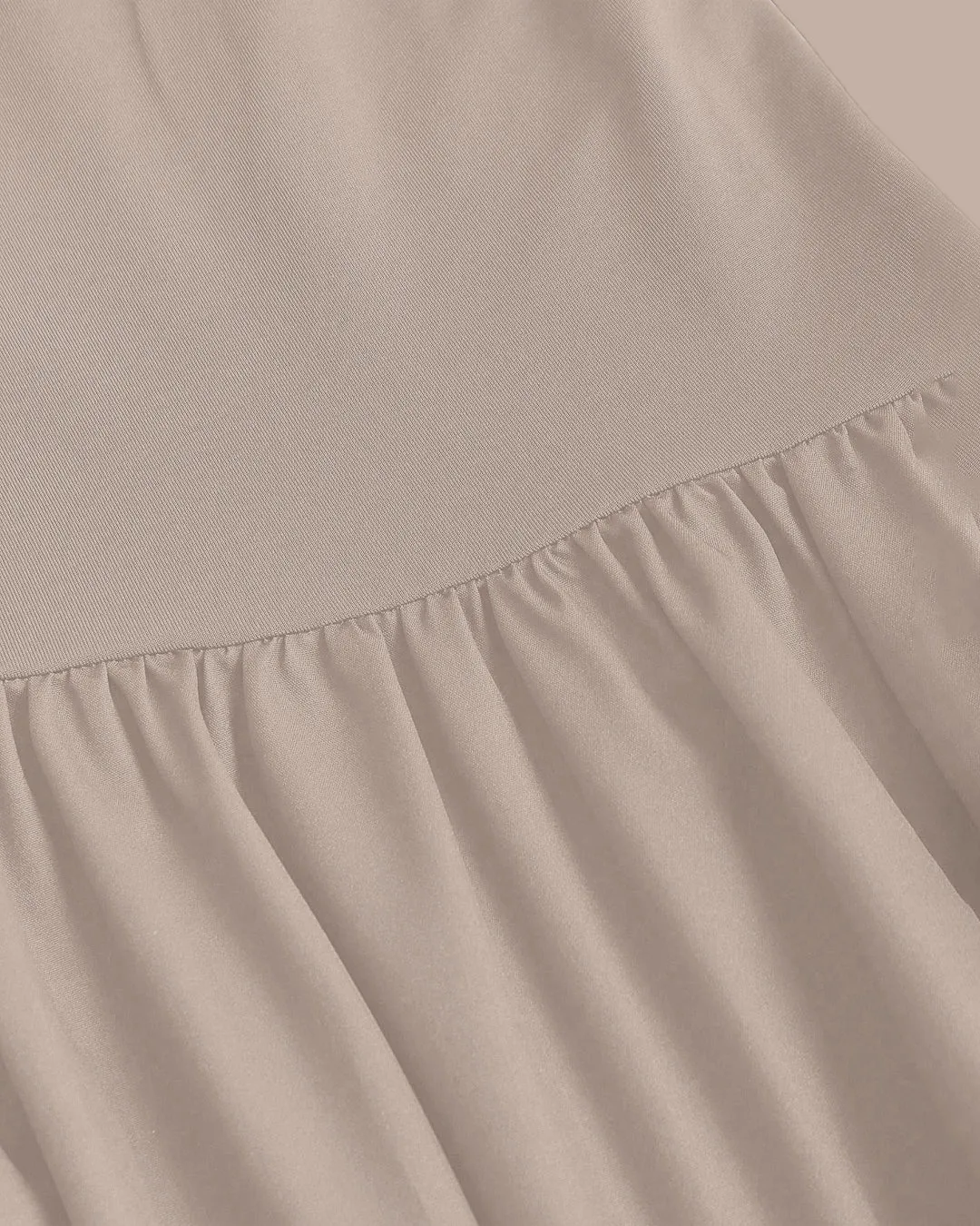 Asymmetrical Neck Ruched Flared Beige Midi Dress - Image 3
