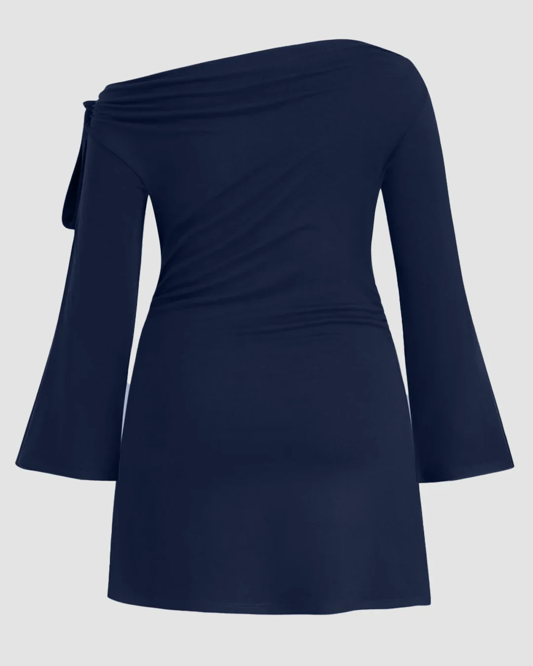 Asymmetrical Neck Knotted Ruched Mini Dress Curve & Plus in Navy Blue - Image 3