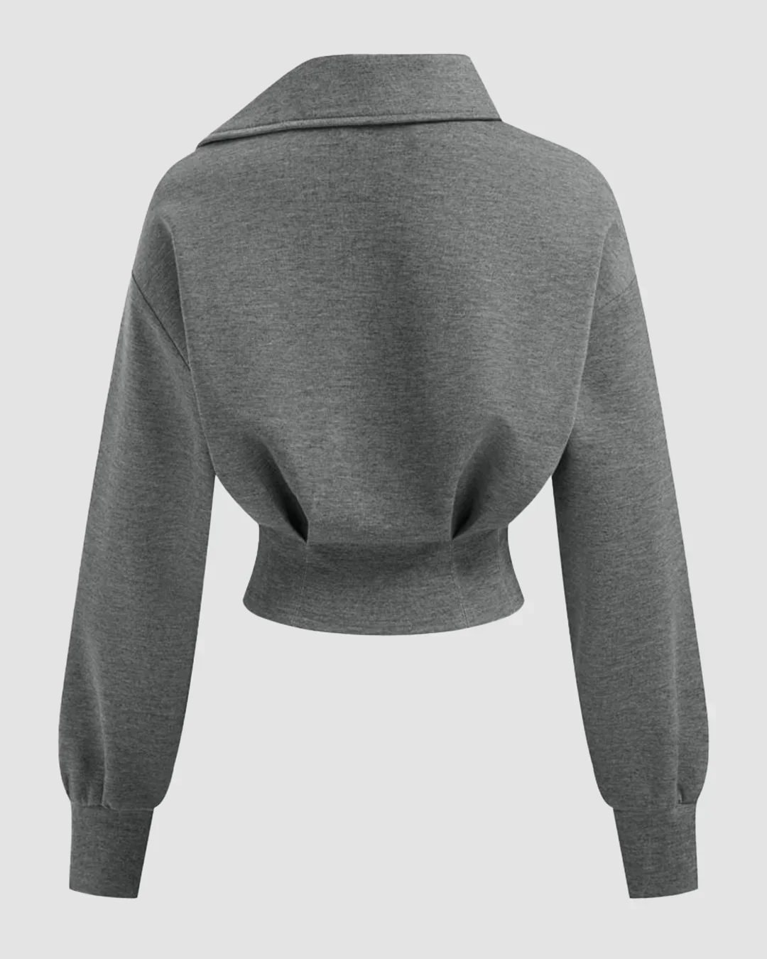 Asymmetrical Neck Long Sleeve Cinched Waist Sweatshirt Black Melange - Image 2