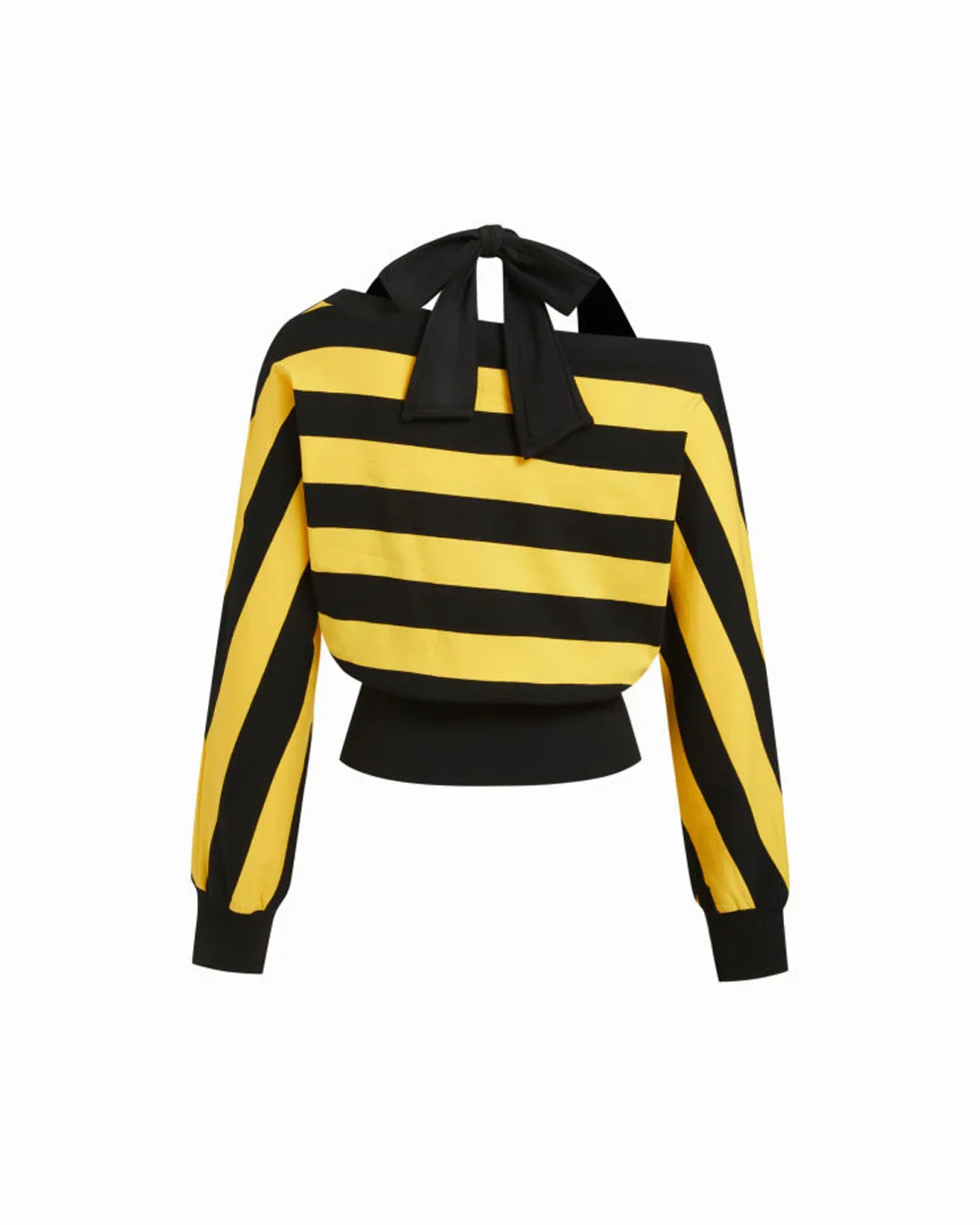Asymmetrical Neck Long Sleeve Striped Two Tone Top - Image 3