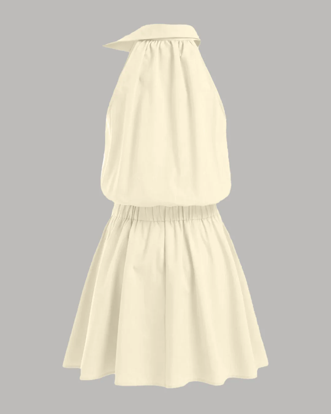 Asymmetrical Neck Mid Rise Flared Mini Dress in Beige - Image 2