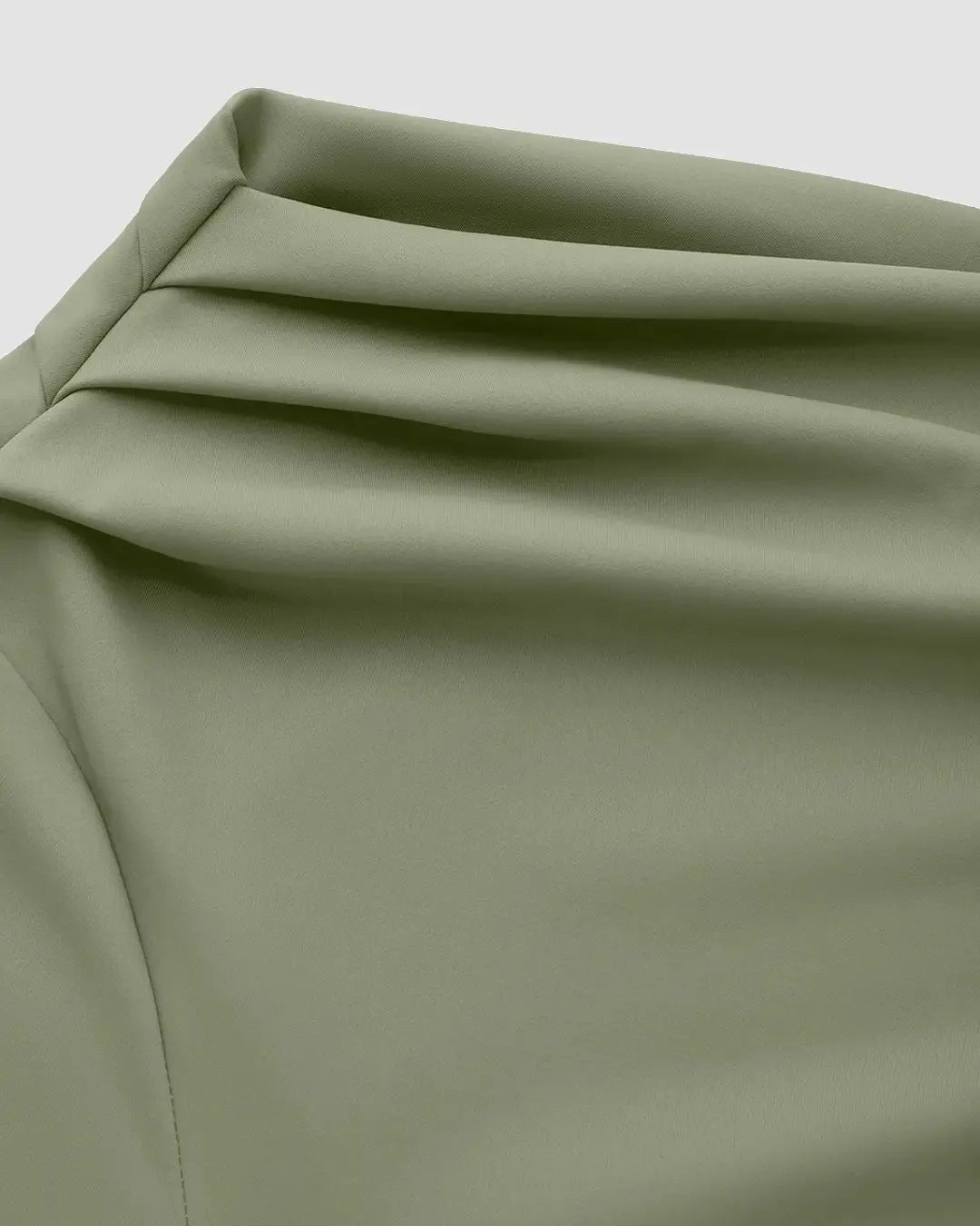 Asymmetrical Neck Ruched Midi Dress In Herbal Green - Image 5