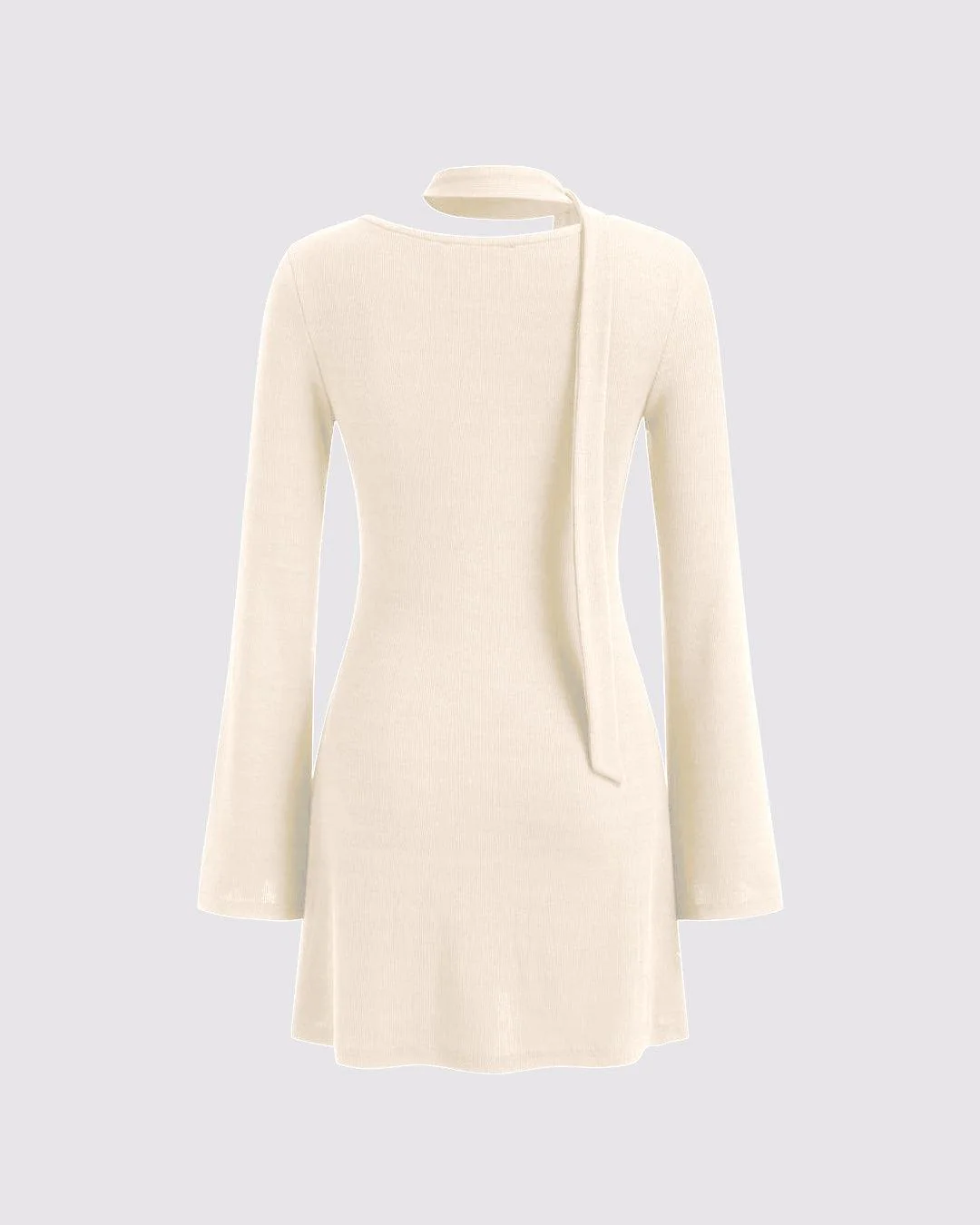 Asymmetrical Neck Ruched Mini Dress With Scarf In Off-White - Image 2