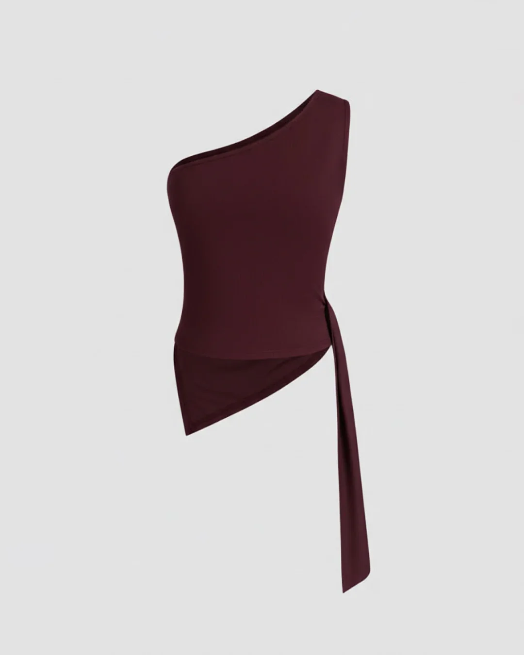 Asymmetrical Neck Ruched Tank Top in Maroon - Image 3
