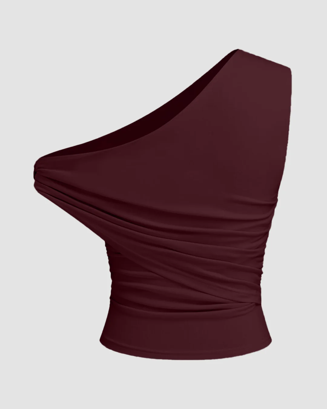 Asymmetrical Neck Ruched Top in Maroon - Image 2
