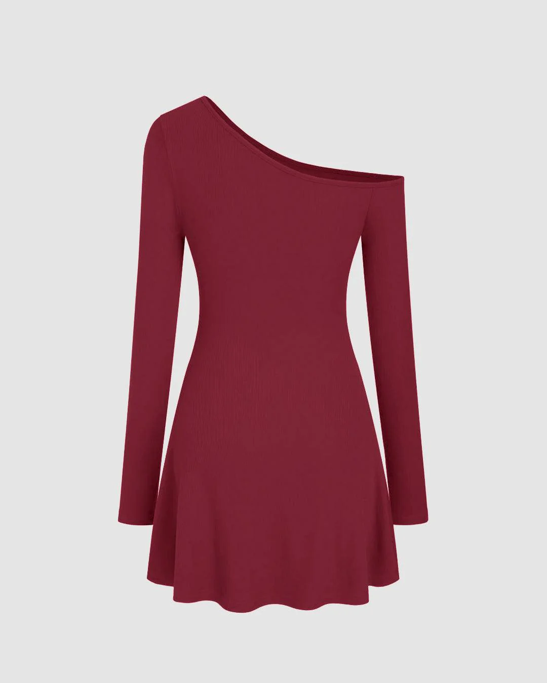Asymmetrical Neck Ruffle Mini Dress In Maroon - Image 2