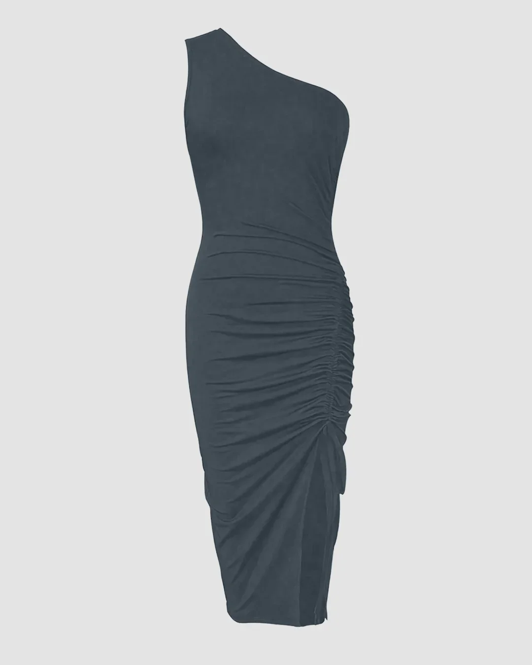 Asymmetrical Neck Sleeveless Slit Maxi Dress in Grey