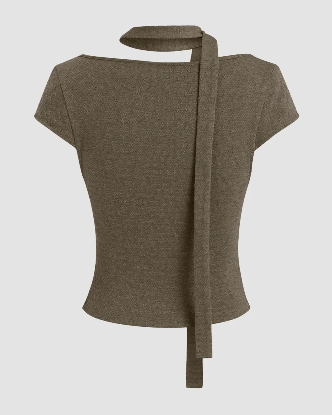 Asymmetrical neck top Texture Button Up Top With Scarf in Smoke Green - Image 2