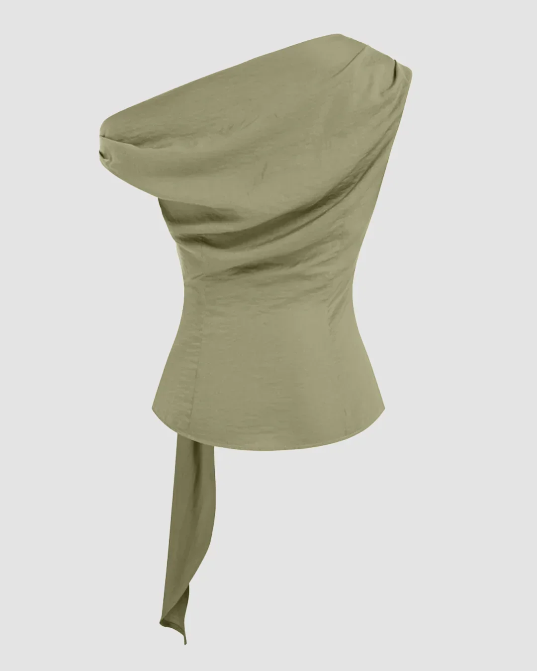 Asymmetrical Neck Top with Metal Detail in Green - Image 2