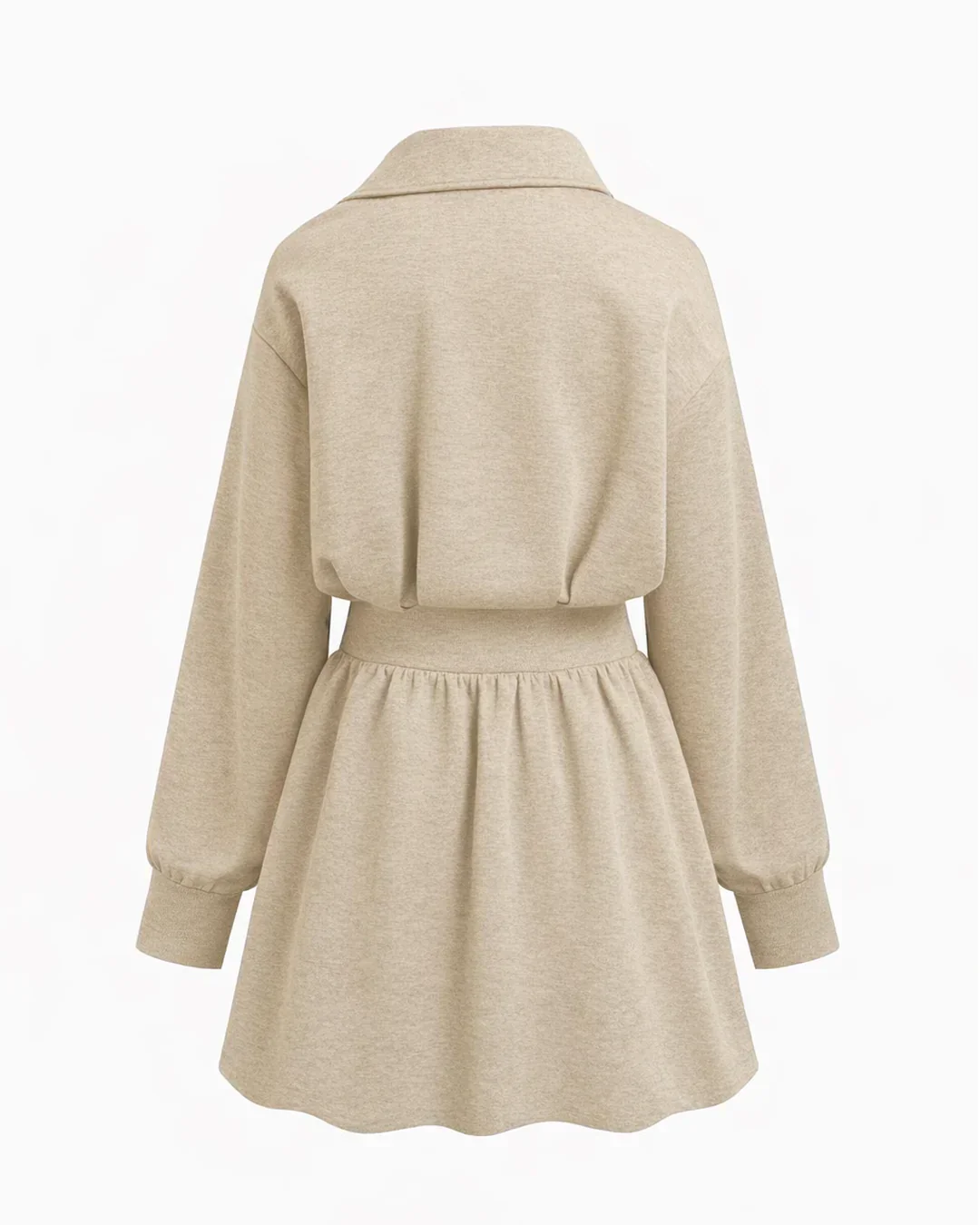 Asymmetrical Neckline Ruched A-Line Mini Dress in Beige - Image 2