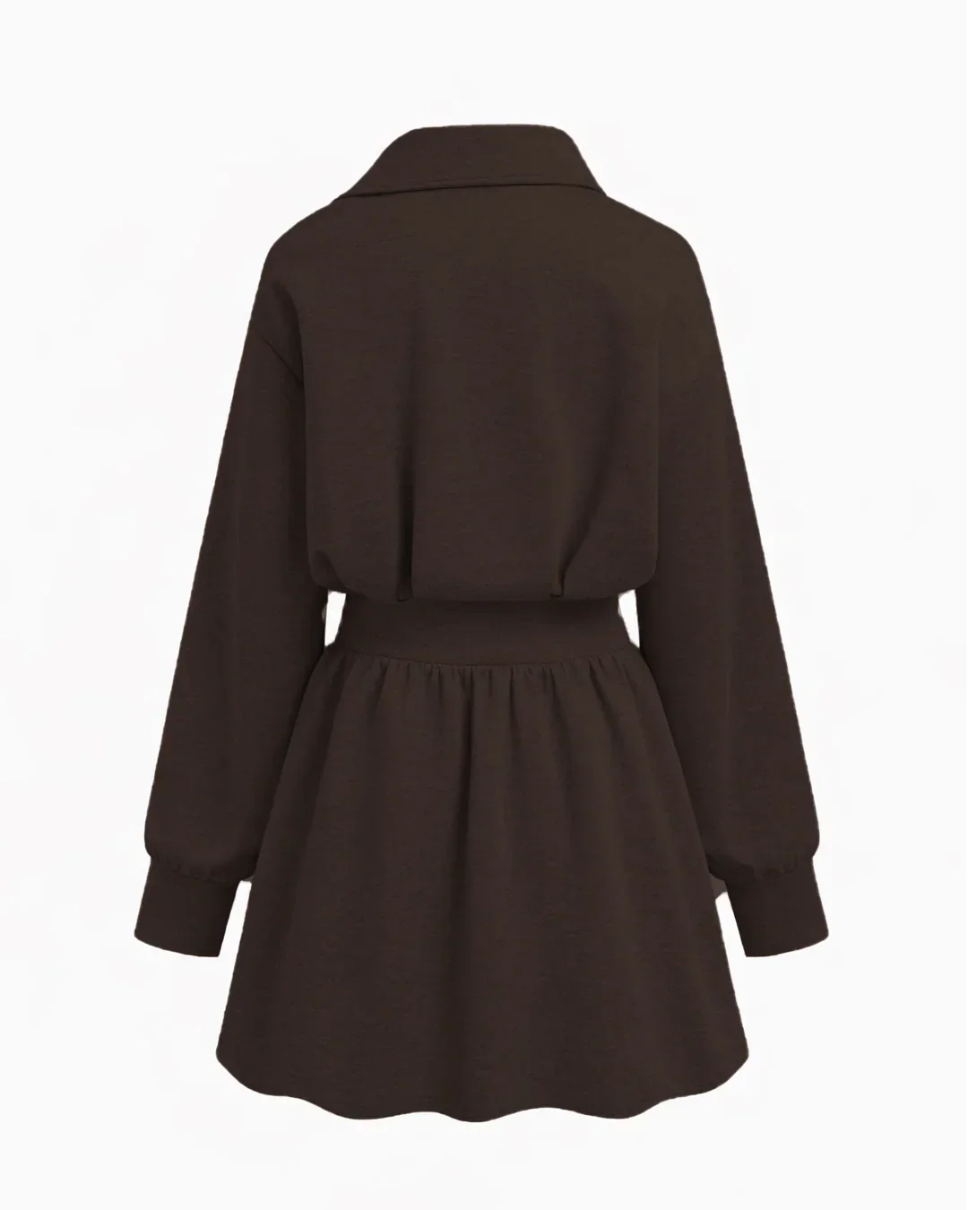 Asymmetrical Neckline Ruched A-Line Mini Dress in Chocolate - Image 2