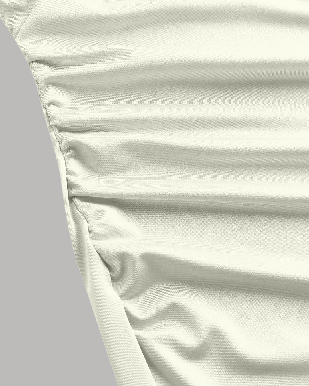 Asymmetrical Shoulder Ruched Waist Fit Dress in Beige - Image 4