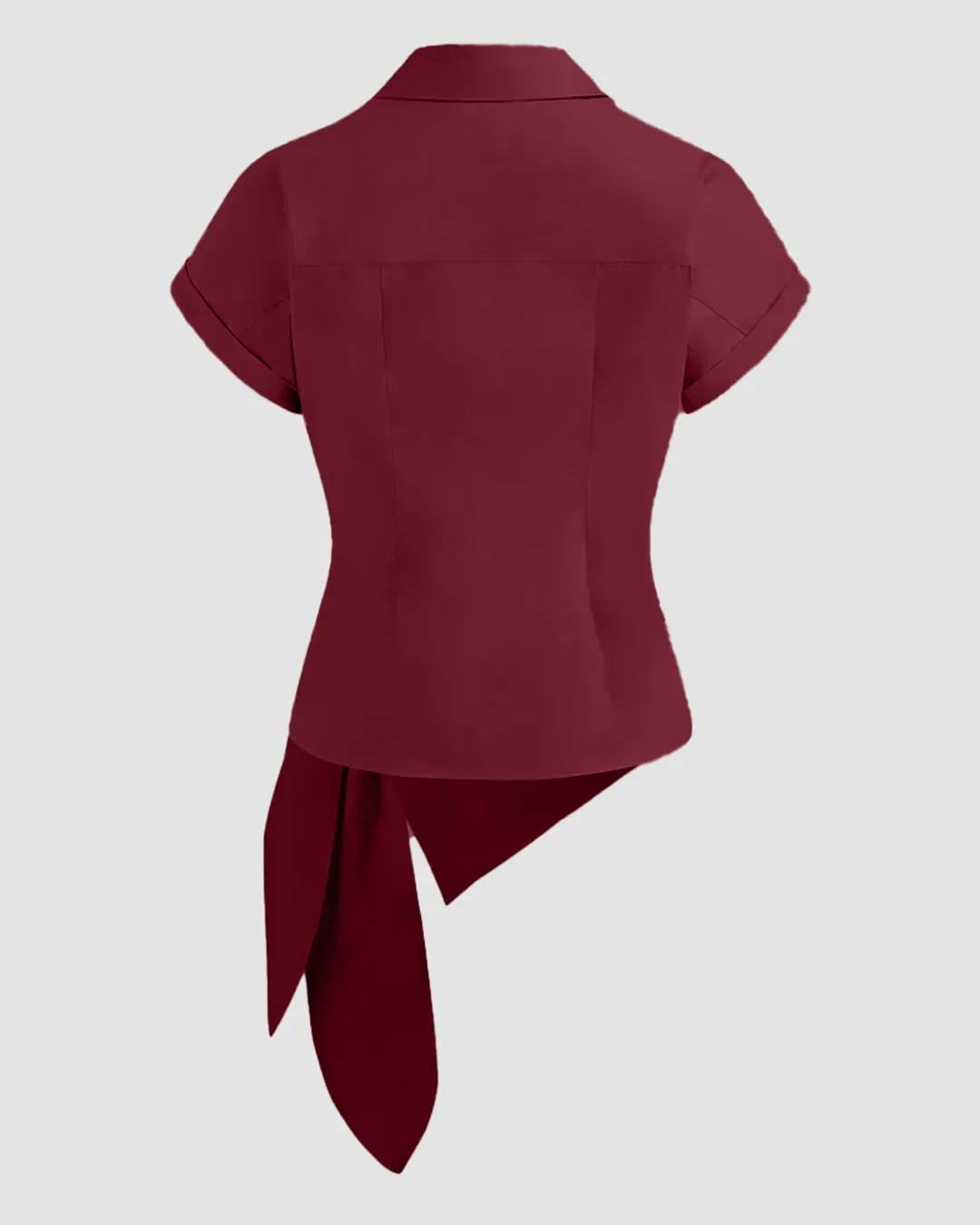 Asymmetrical Tie Waist Polo Shirt in Cherry - Image 2