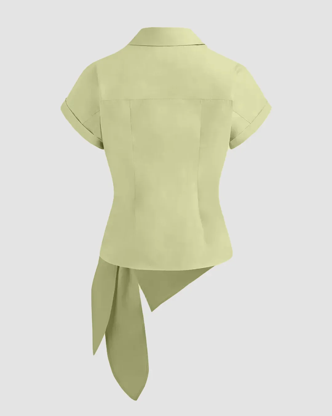 Asymmetrical Tie Waist Polo Shirt in Herbal - Image 2