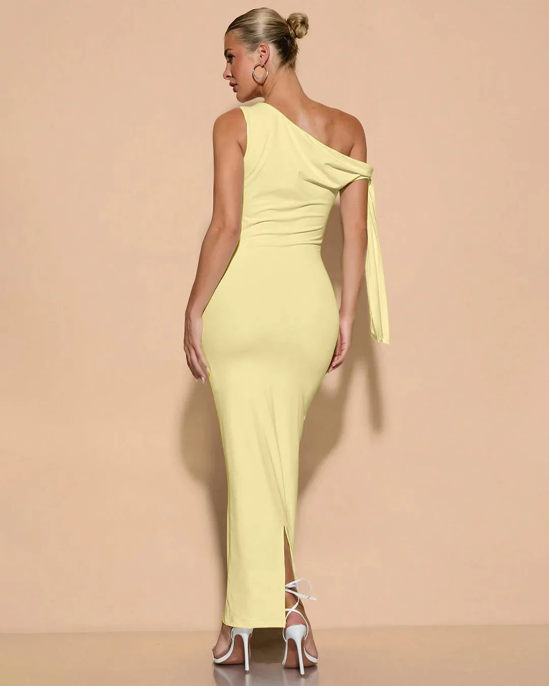 Asymmetrical Twist Knot Mermaid Maxi Dress In Vanilla - Image 3
