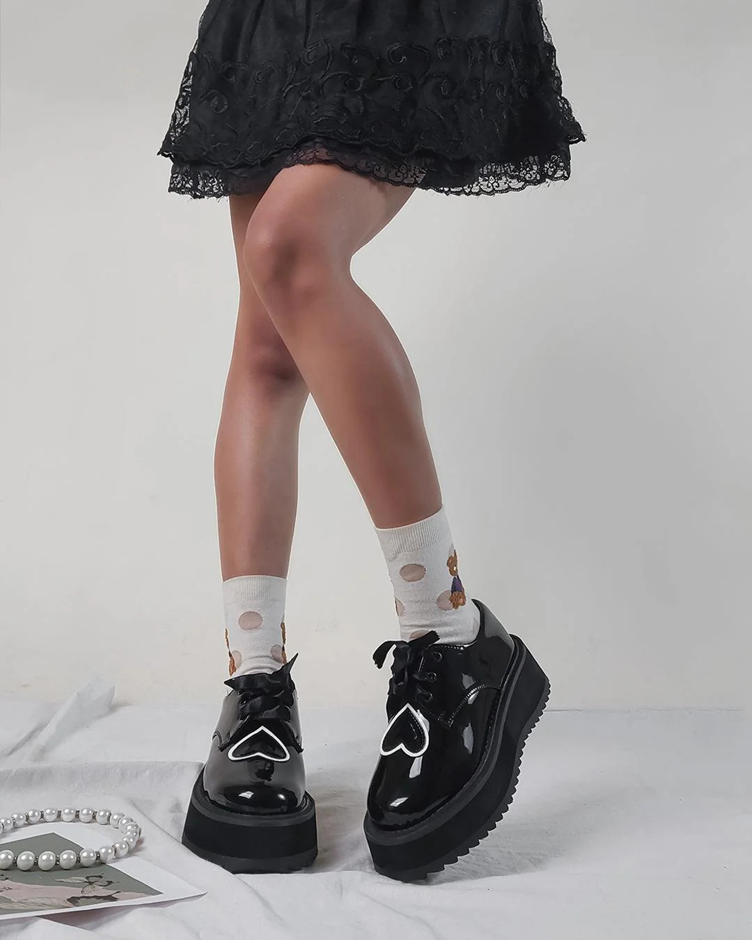 Awesome Galentine Heart Aesthetics Black Ribbon Lace Oxford - Image 2