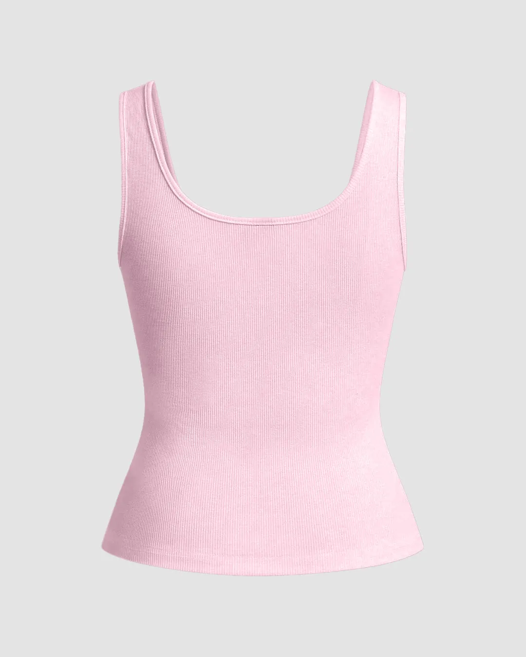 Light Pink Ribbed Scoop Neck Tank Top with Buttons - Image 2