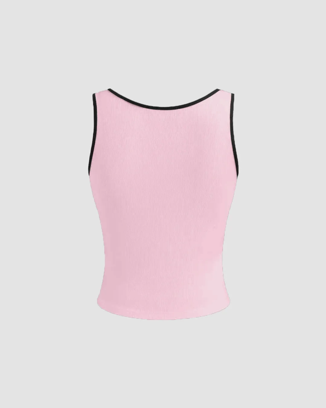 Baby Pink Scoop Neck Tank Top with Black Trim - Image 2