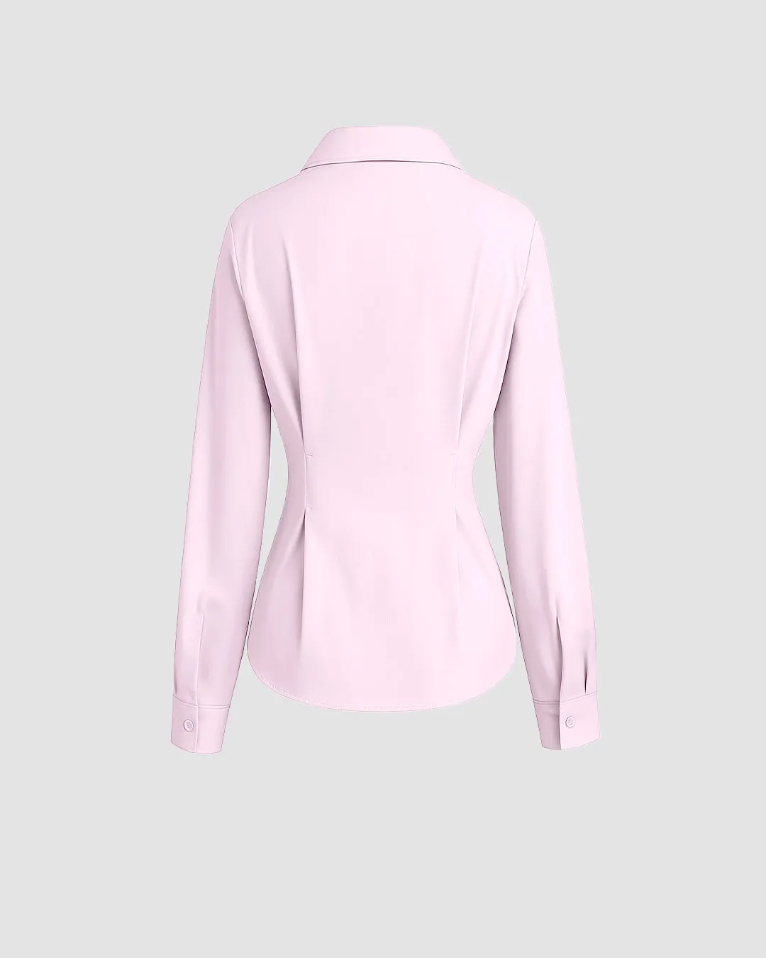 Baby Pink Solid Fitted Button-Down Shirt with Peplum Hem - Image 2