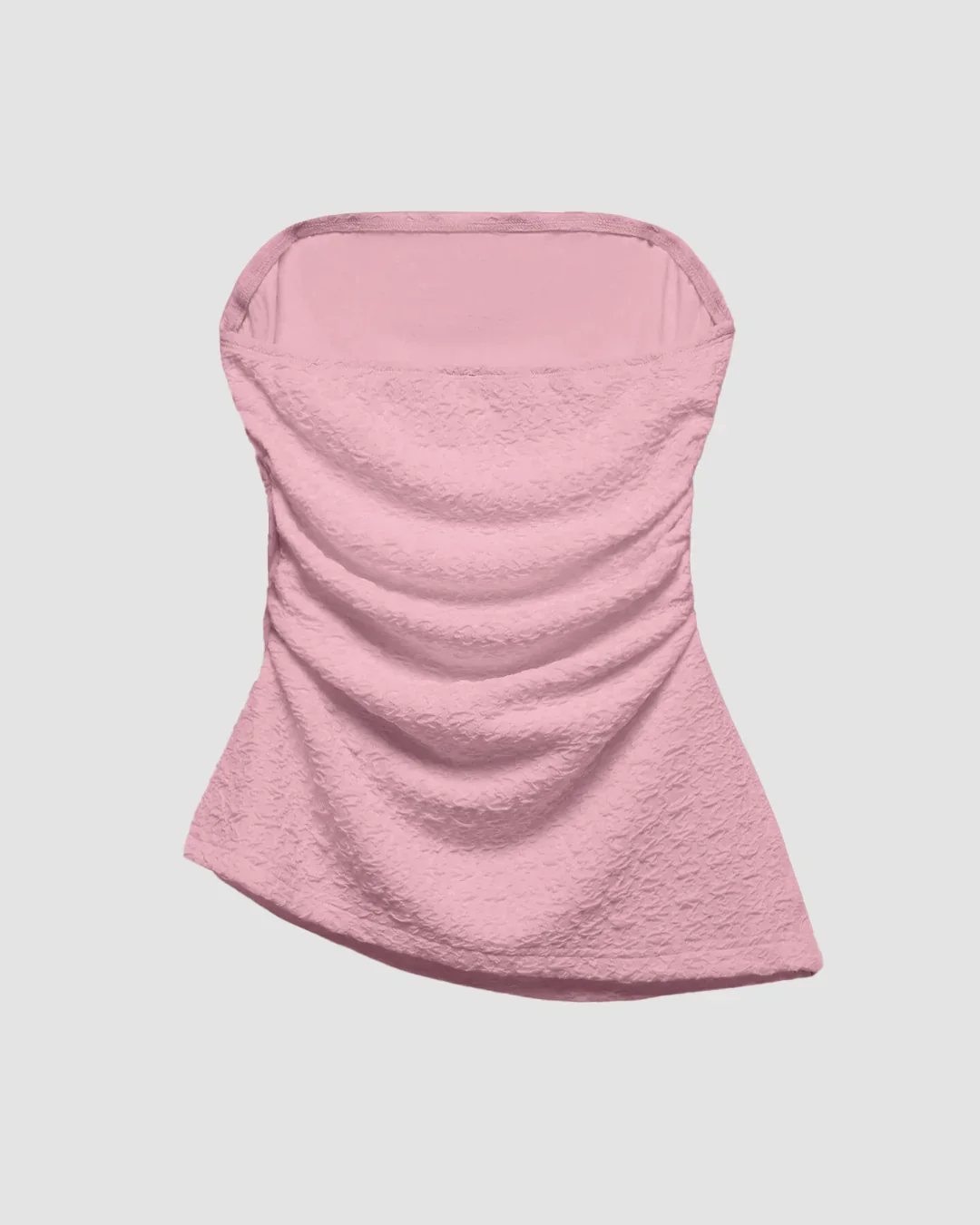Baby Pink Textured Strapless Ruched Tube Top - Image 2