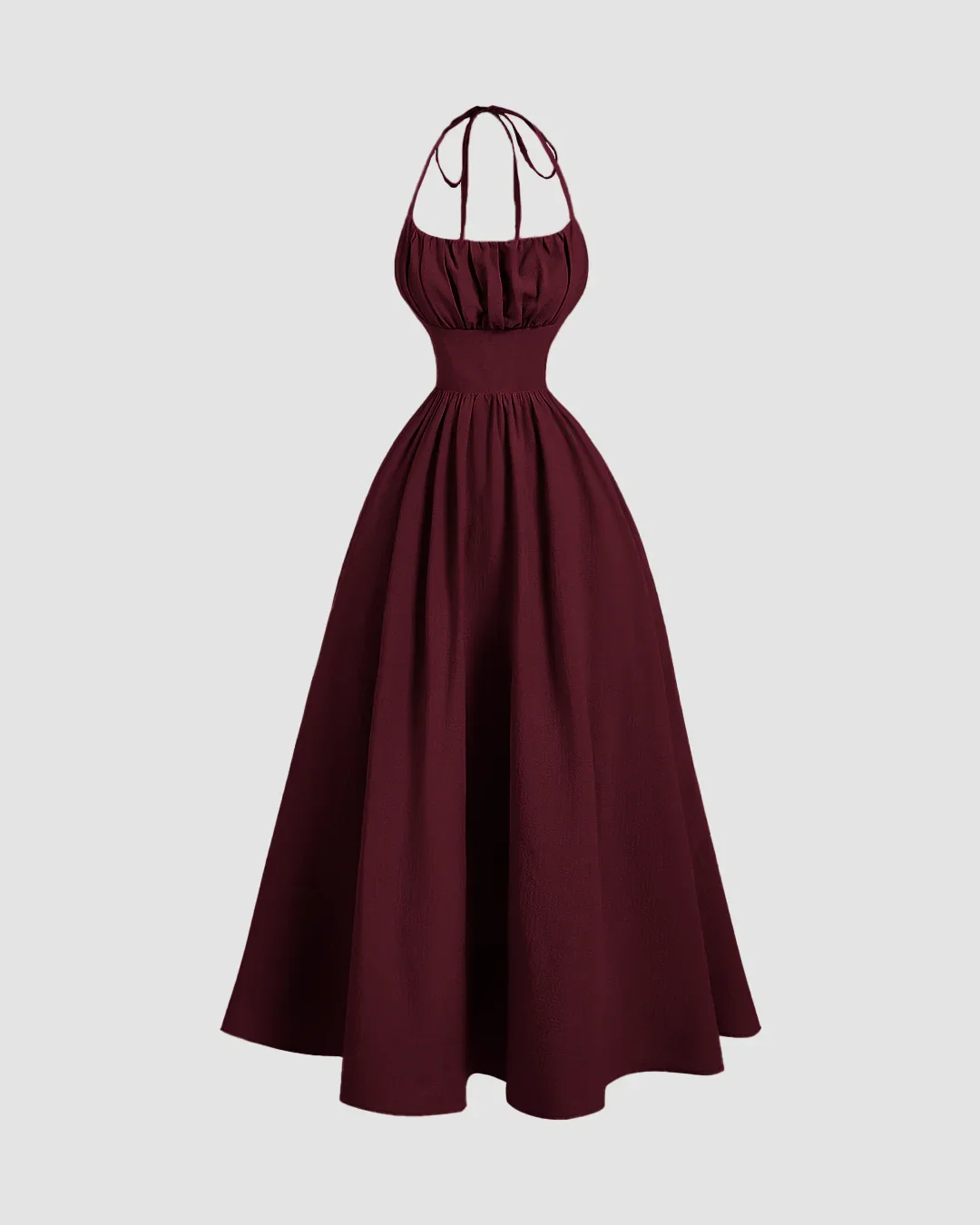 Halter Neck Back Tie Maxi Dress in Maroon