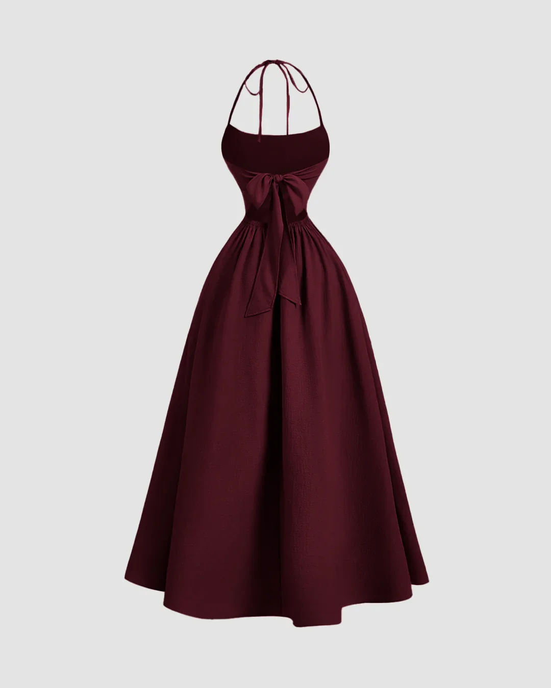 Halter Neck Back Tie Maxi Dress in Maroon - Image 3