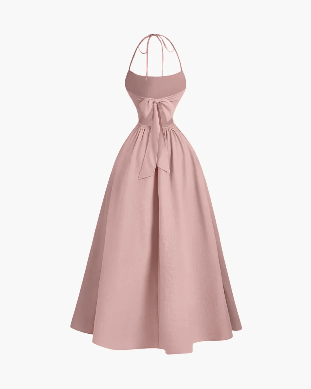 Back Tie Halter Neck Gathered Midi Dress in Powder Pink - Image 3