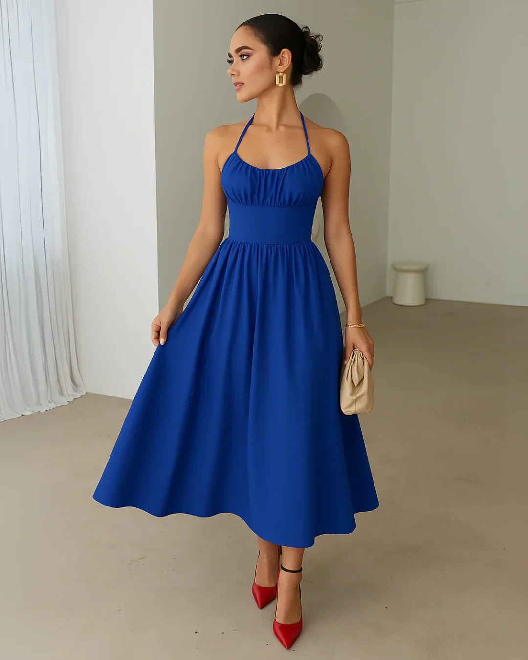 Backless Halter Neck Maxi Dress in Surf Blue - Image 2