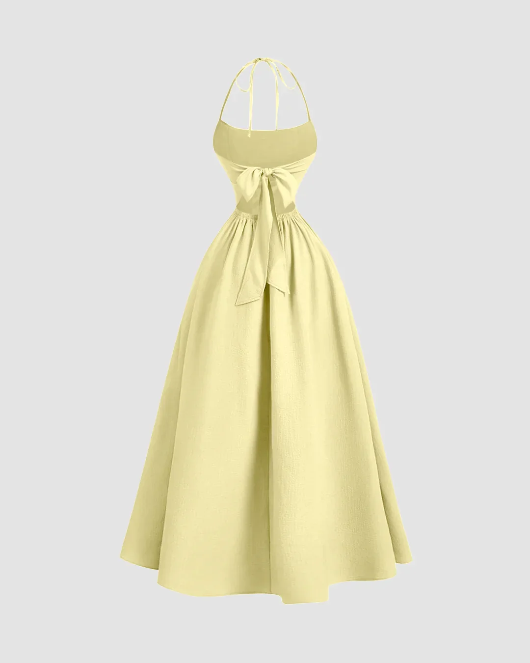 Halter Neck Tie-Back Fit and Flare Midi Dress in French Vanilla - Image 3