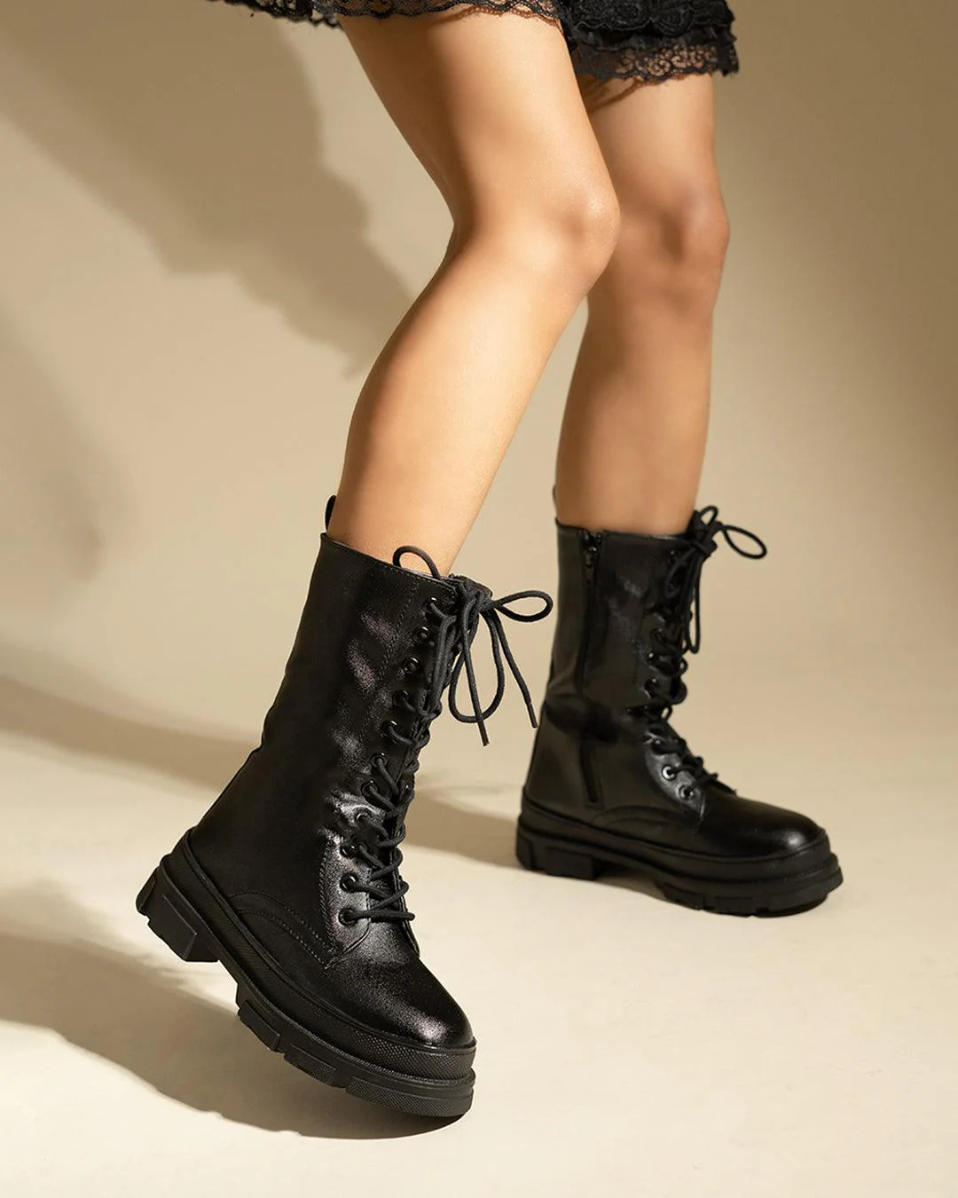Back To School Aesthetic lace up Black Boot - Image 2