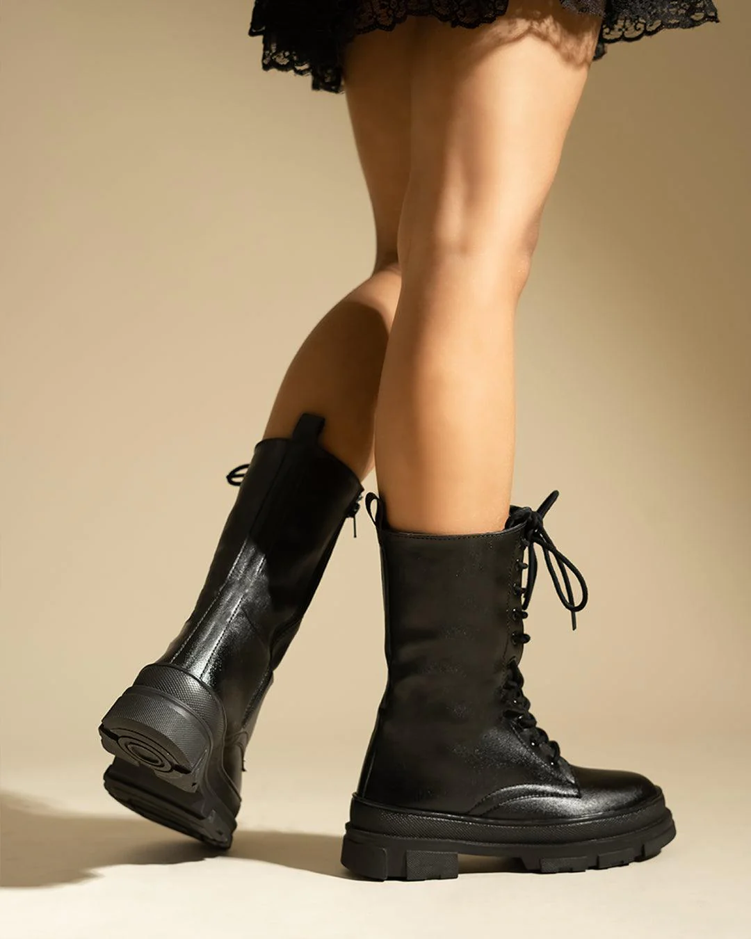 Back To School Aesthetic lace up Black Boot - Image 3