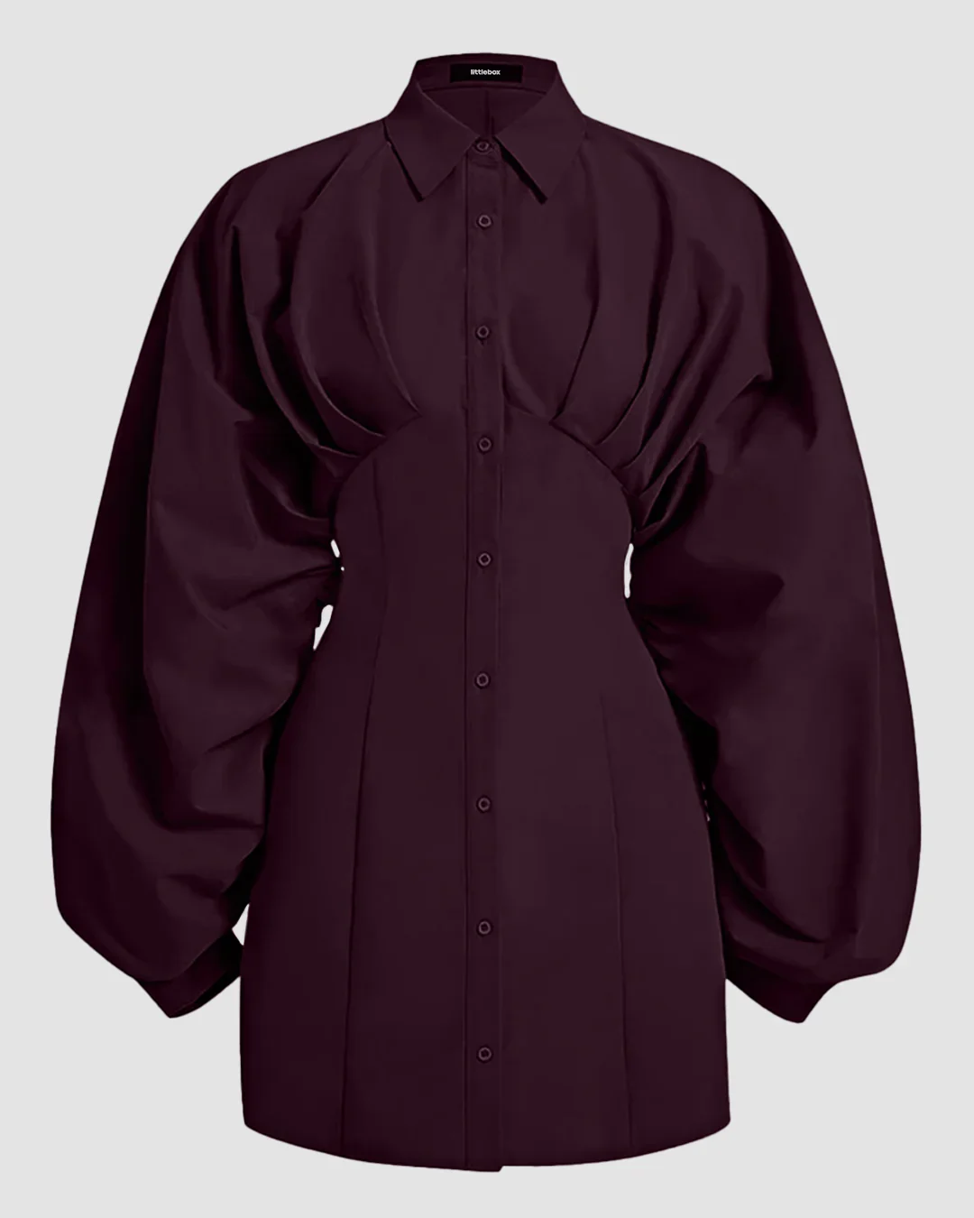 Balloon Sleeve Collared Button-Down Shirt Dress in Purple