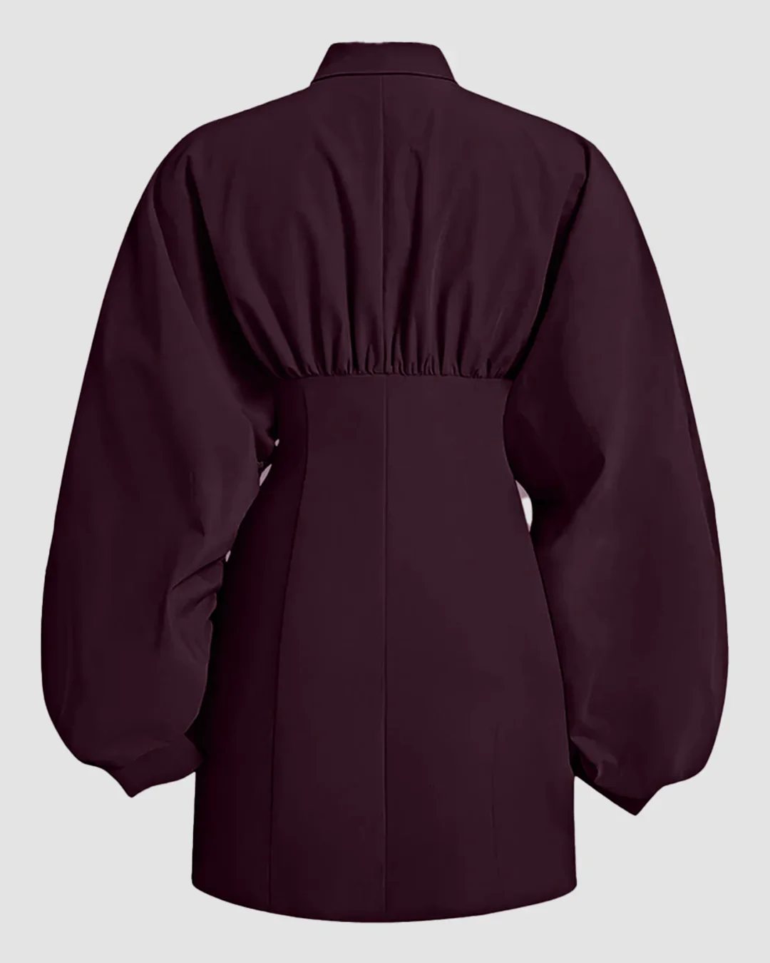Balloon Sleeve Collared Button-Down Shirt Dress in Purple - Image 2