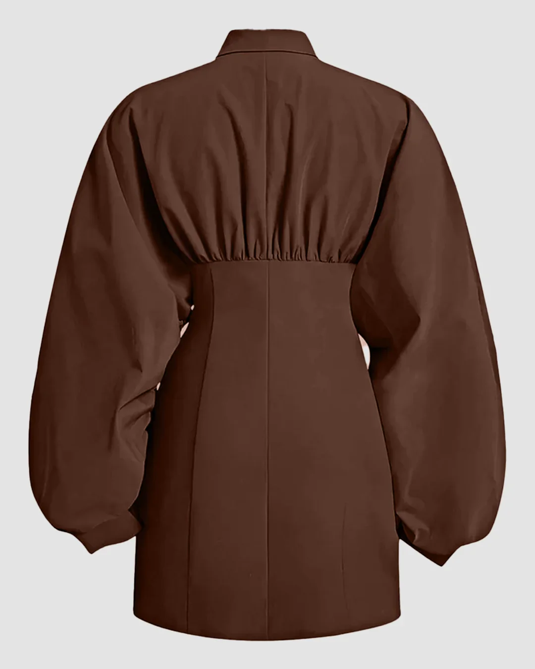 Balloon Sleeve Collared Button-Down Shirt Dress in Rust - Image 2