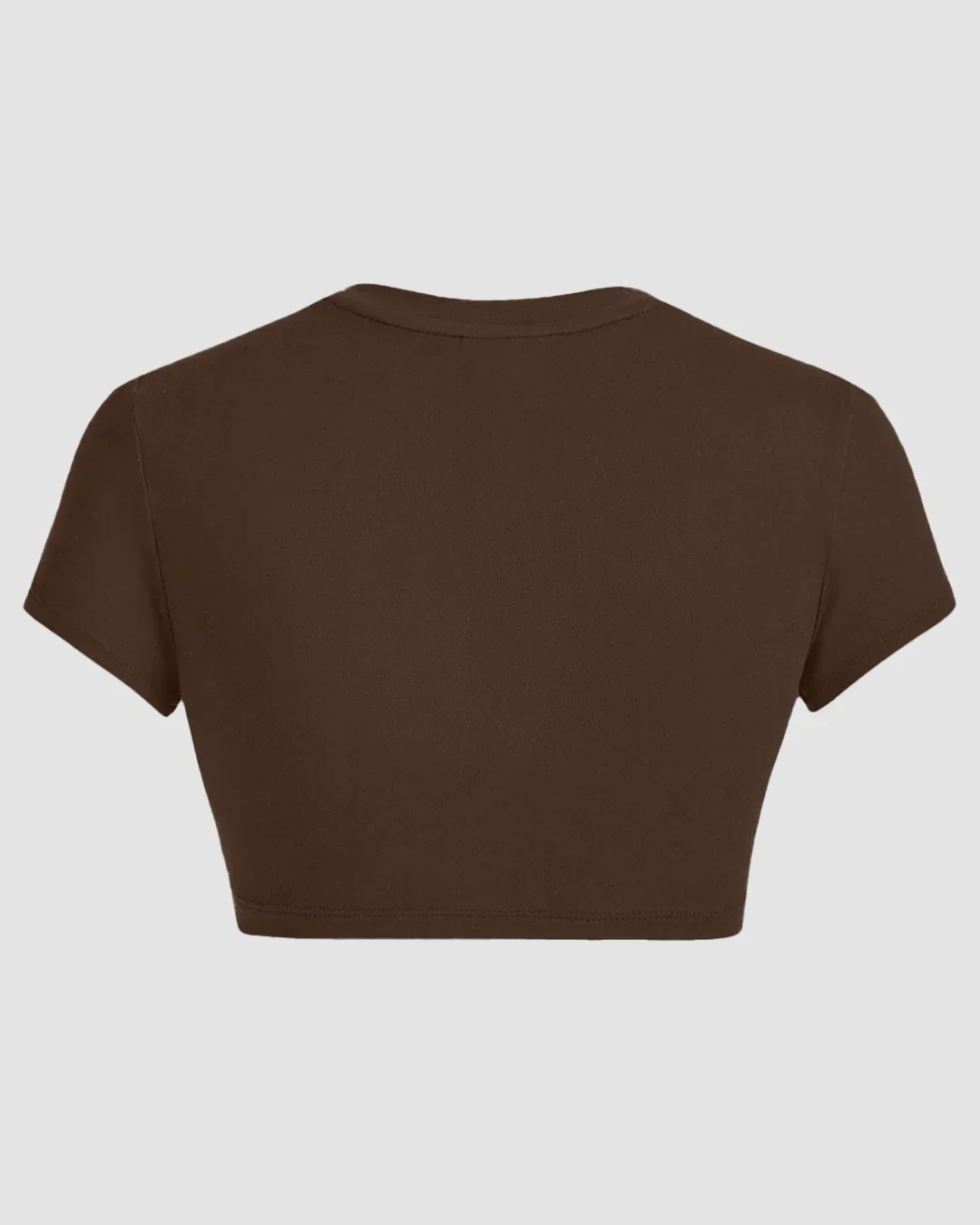 Basic Crew Neck Fitted Crop Top in Brown - Image 2