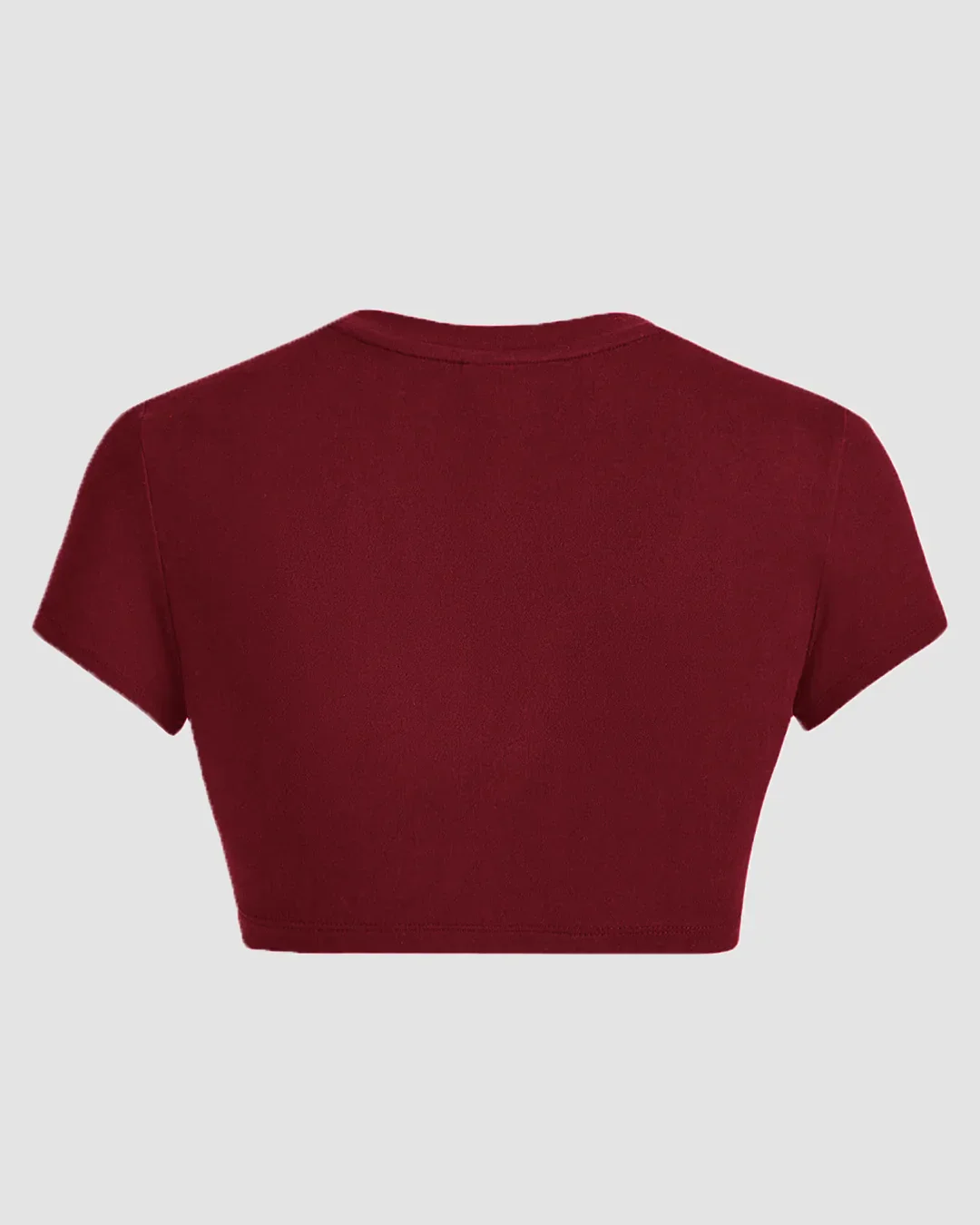 Basic Crew Neck Fitted Crop Top in Maroon - Image 2
