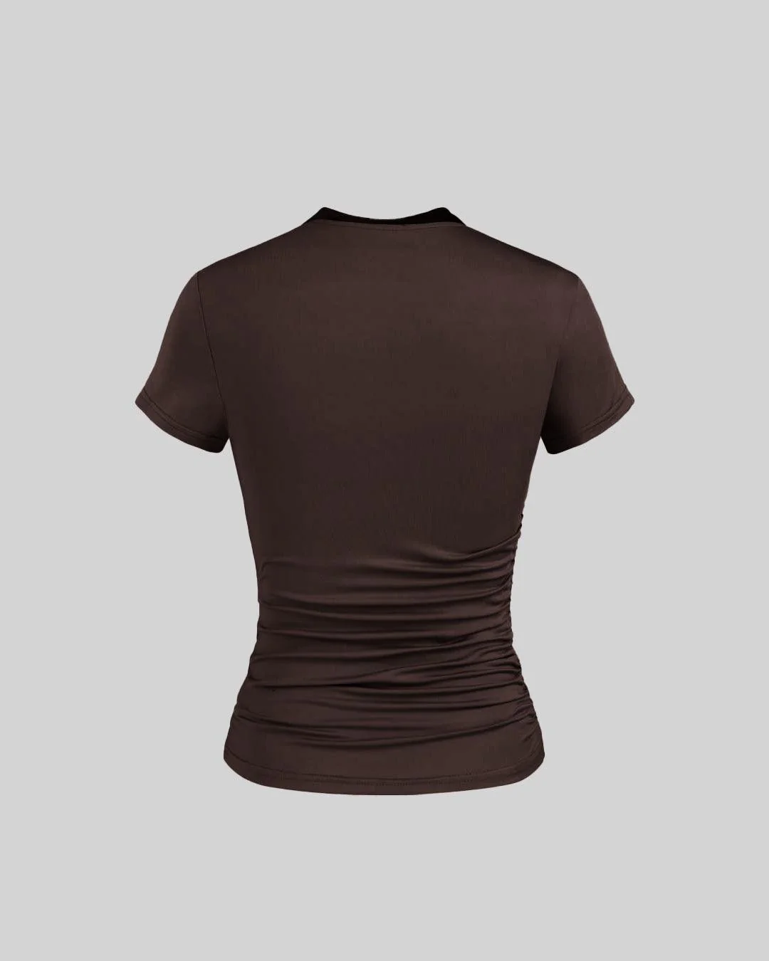 Basic Round Neck Short Sleeve Slim Fit Brown Top - Image 2