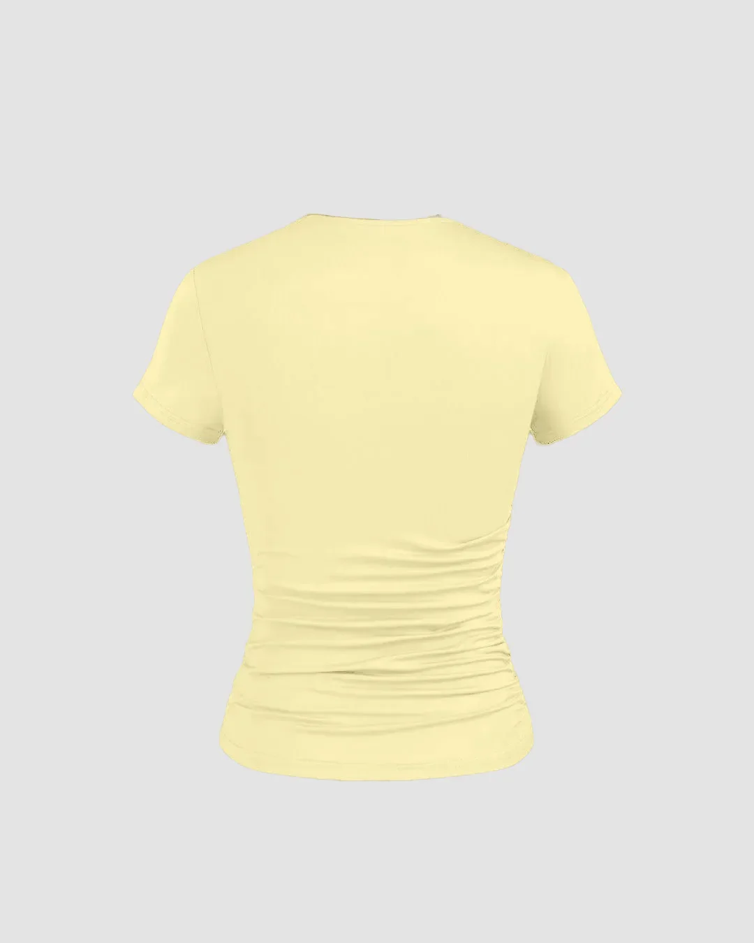 Basic Round Neck Short Sleeve Slim Fit French Vanilla Top - Image 2