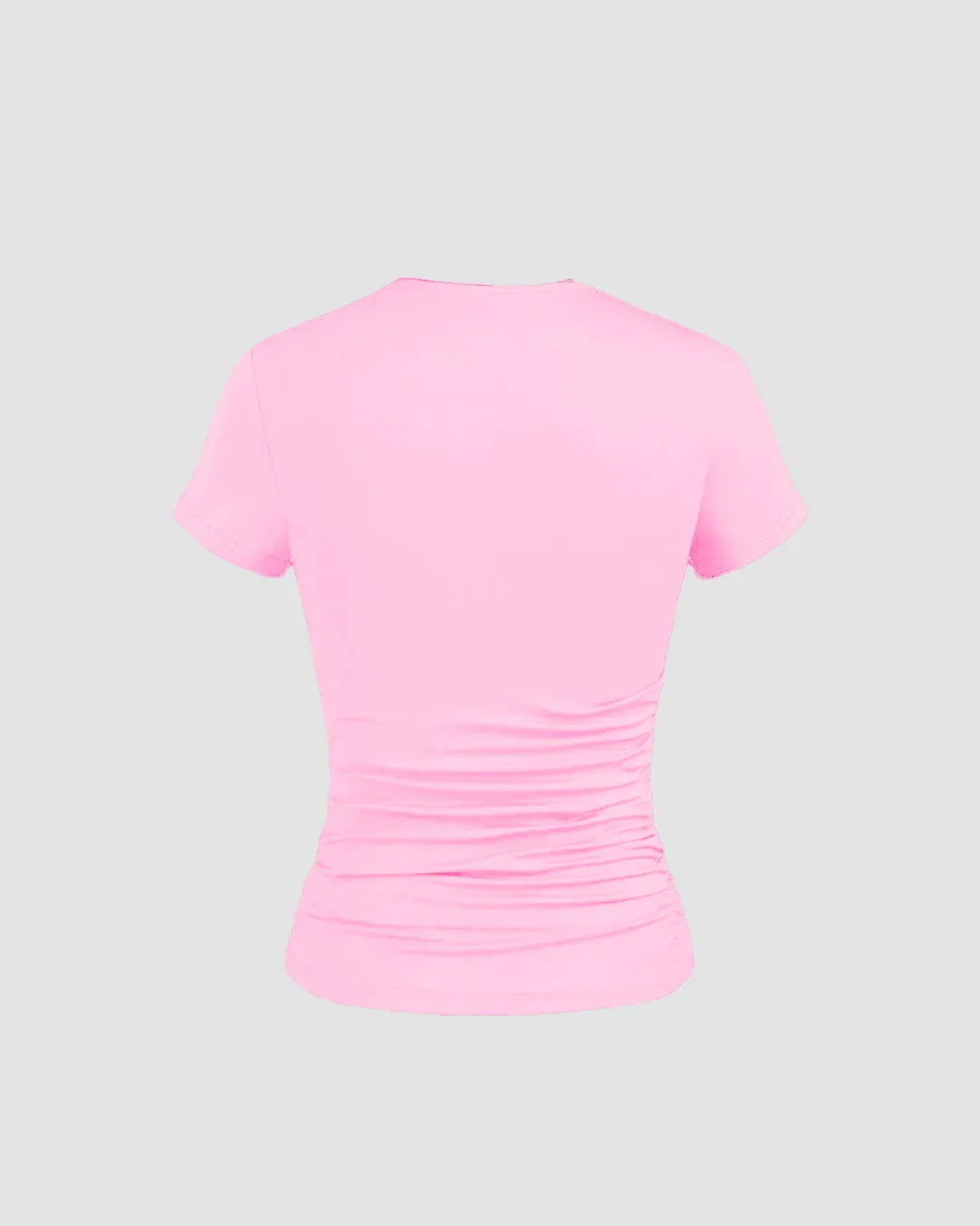 Basic Round Neck Short Sleeve Slim Fit Prism Pink Top - Image 2