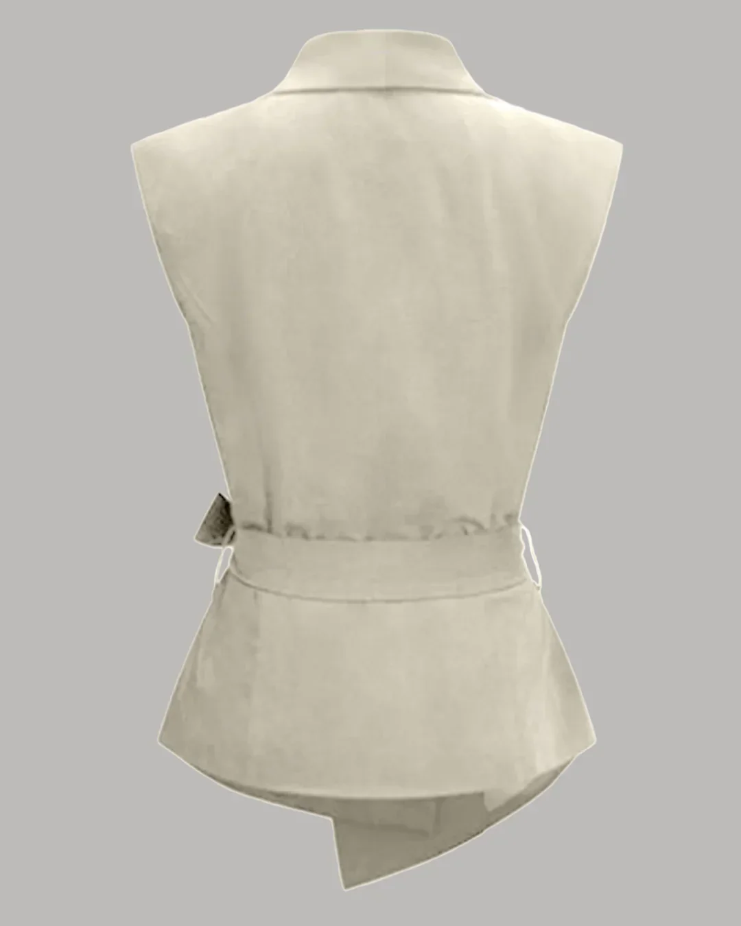 Beige Sleeveless Wrap Waistcoat Top with Belt - Image 2