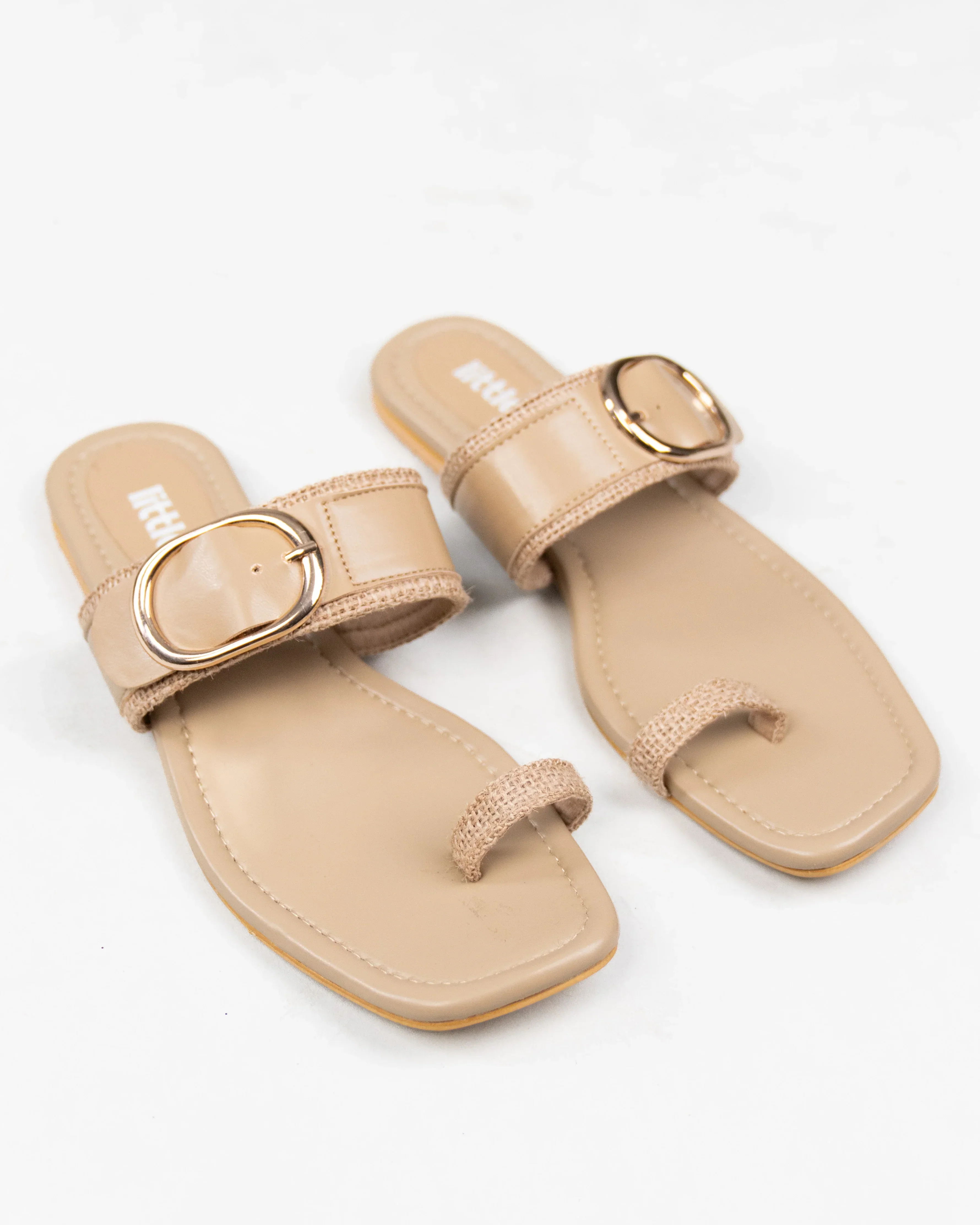 Beige Solid Toe-Ring Slip-On Sandals - Image 2